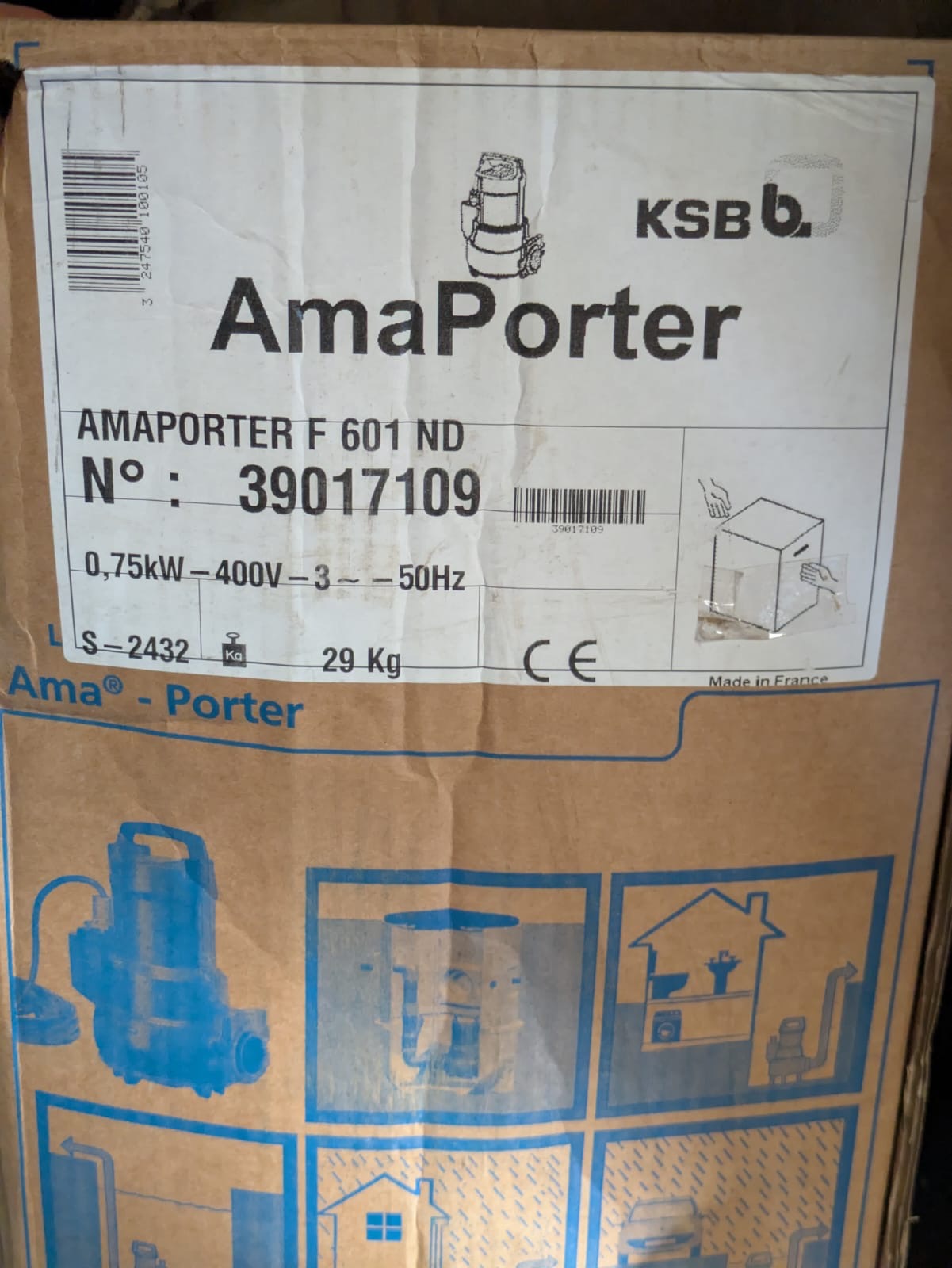 KSB AMA Porter 601 ND-1 415v Submersible Pump Without Floatswitch 0.75kw 39017109 #4814