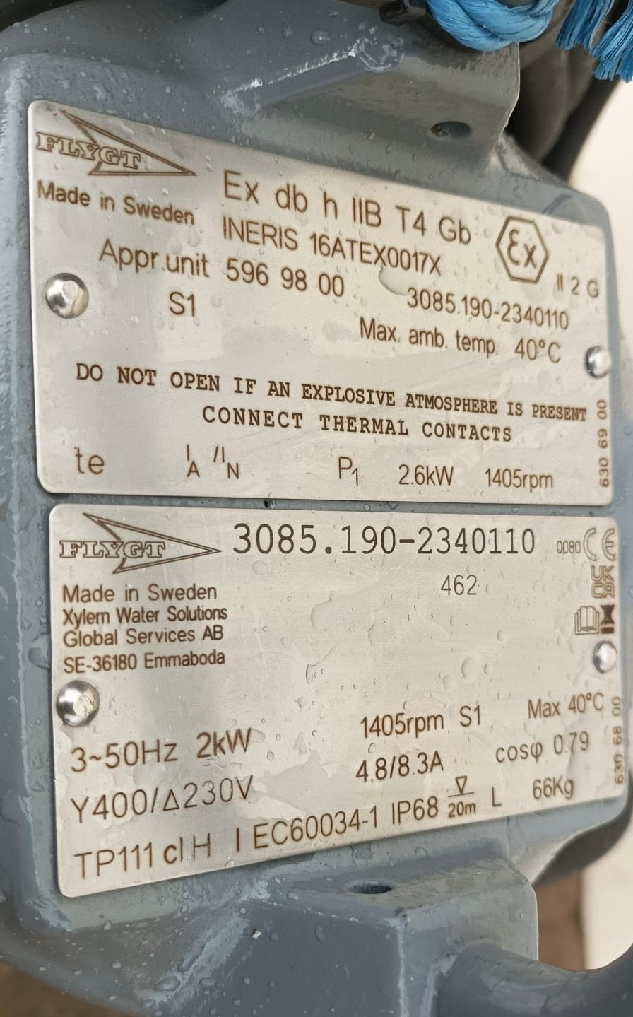 Flygt NP 3085.190 462 MT 2kw 400v submersible waste water pump #4013