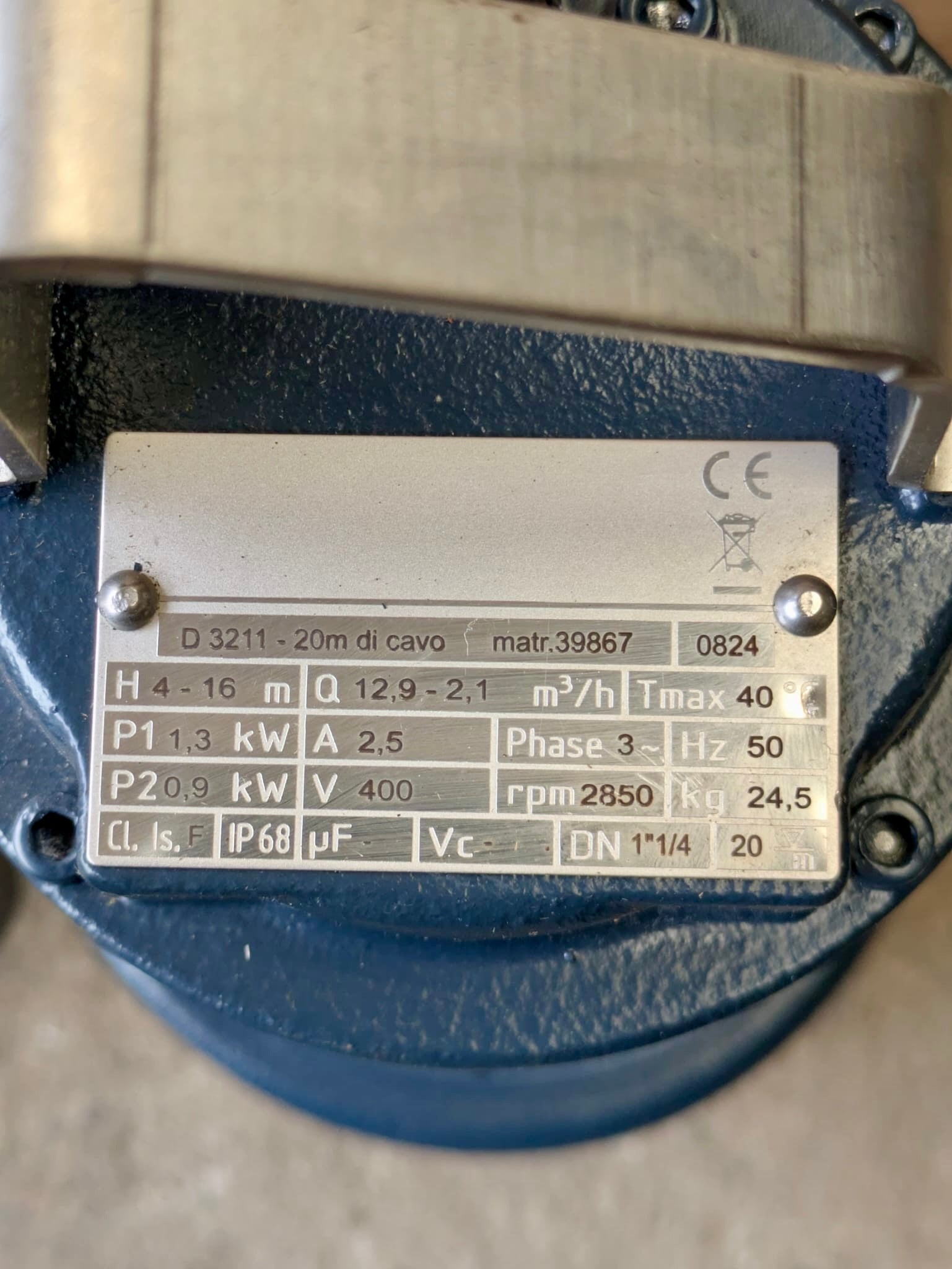 Pompe Rotomec Divorex D 3211 0.9KW 415v Submersible Grinder Pump DN32 #4811