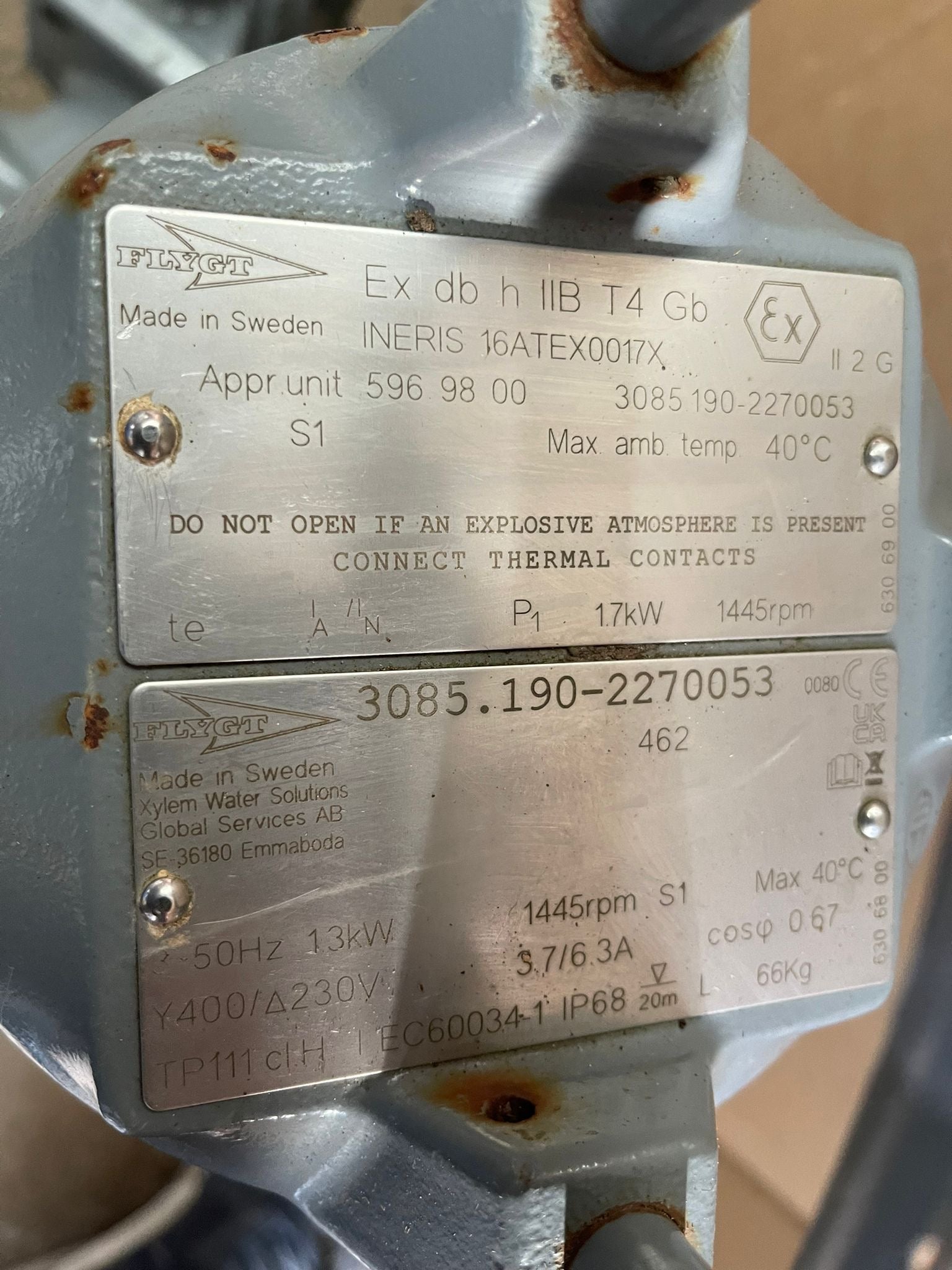 Flygt NP 3085.190 MT 462 1.3kw 415v Submersible Waste Pump #4852 USED