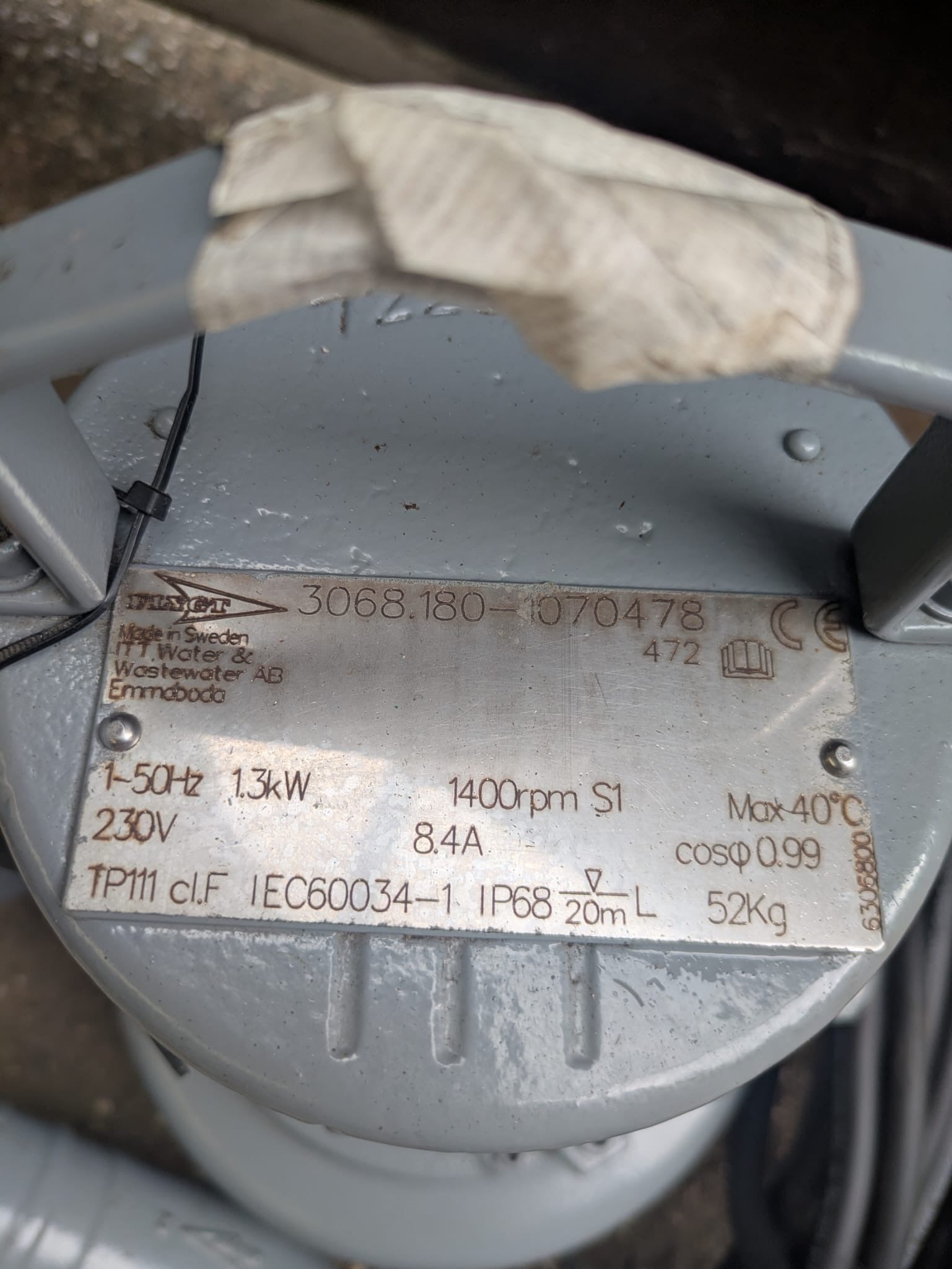 Flygt DS 3068.180 MT 472 1.3KW 240v Submersible Vortex Pump 1.3kW DN65 #4781