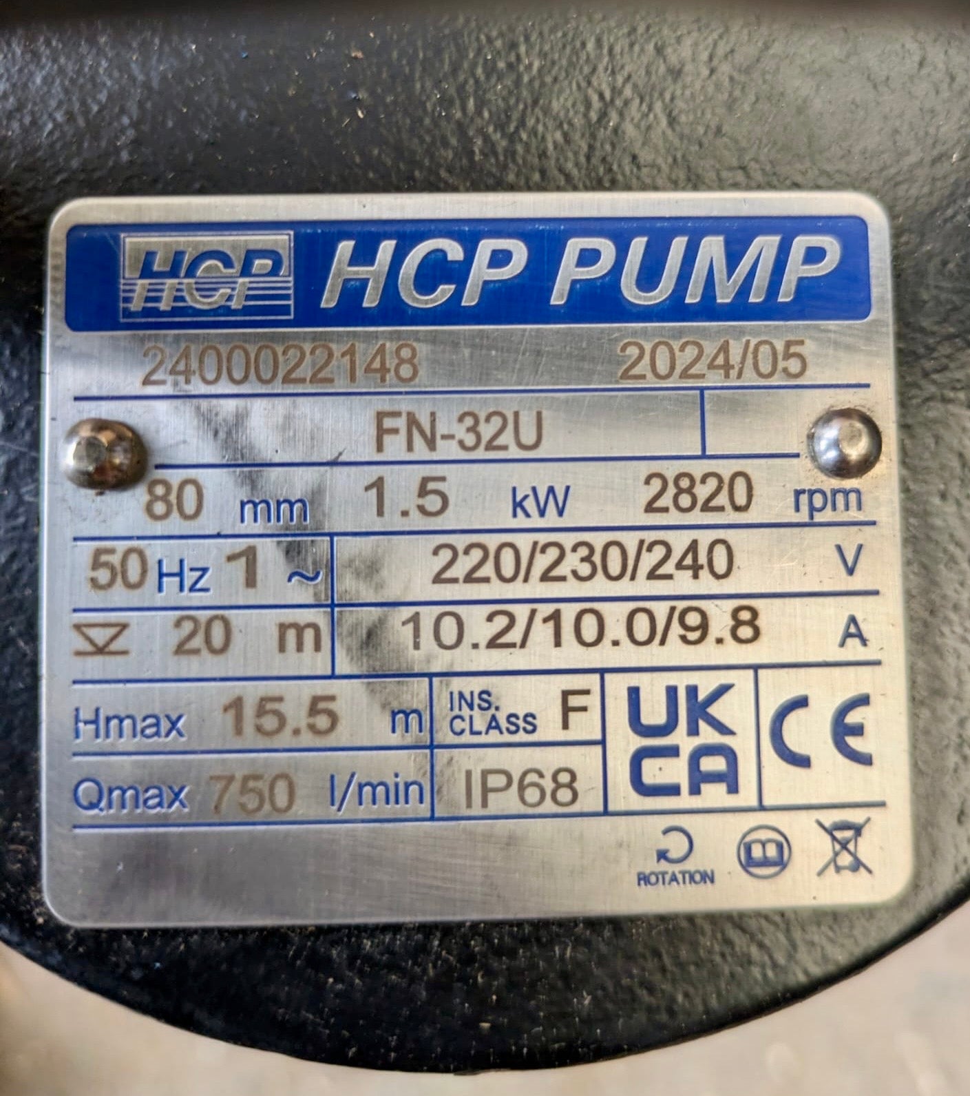 HCP FN-32U 1.5KW 240v Submersible Vortex Pump DN80 #4810