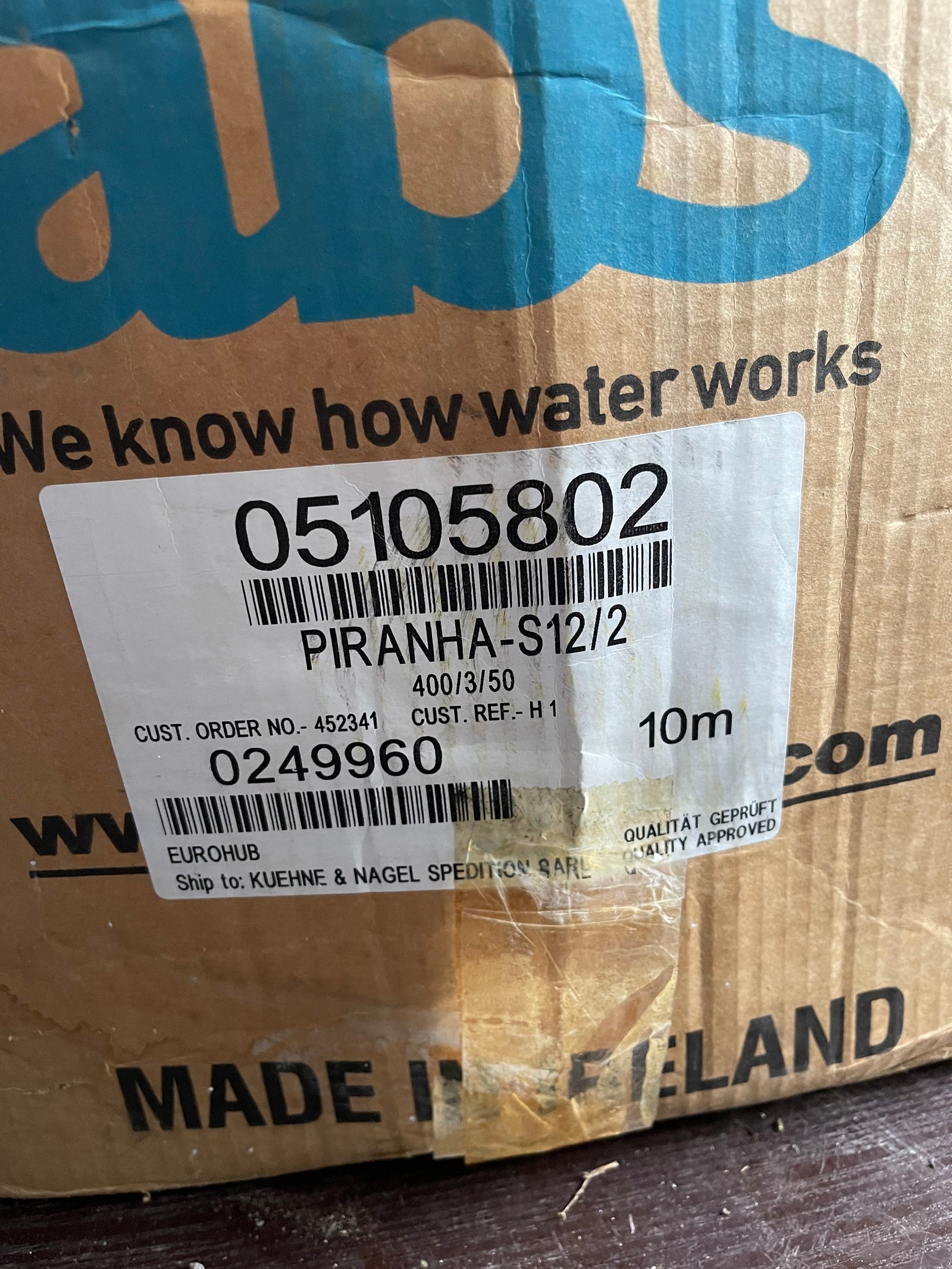 Sulzer ABS PIRANHA PIR-S12/2-D01*10-M 400V DN32 05105802 Submersible Waste Grinder Pump #3801