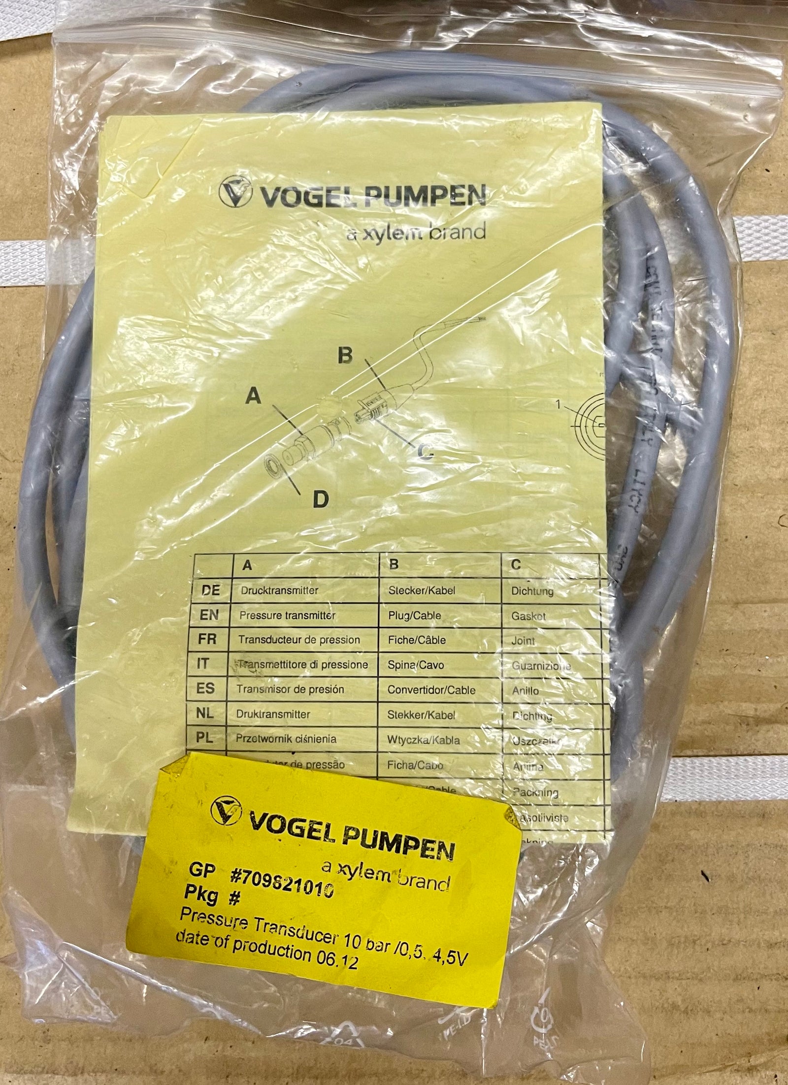 Vogel Xylem Pressure Transducer 10 Bar HV 1.1 (4-20mA) 709821010 #3952