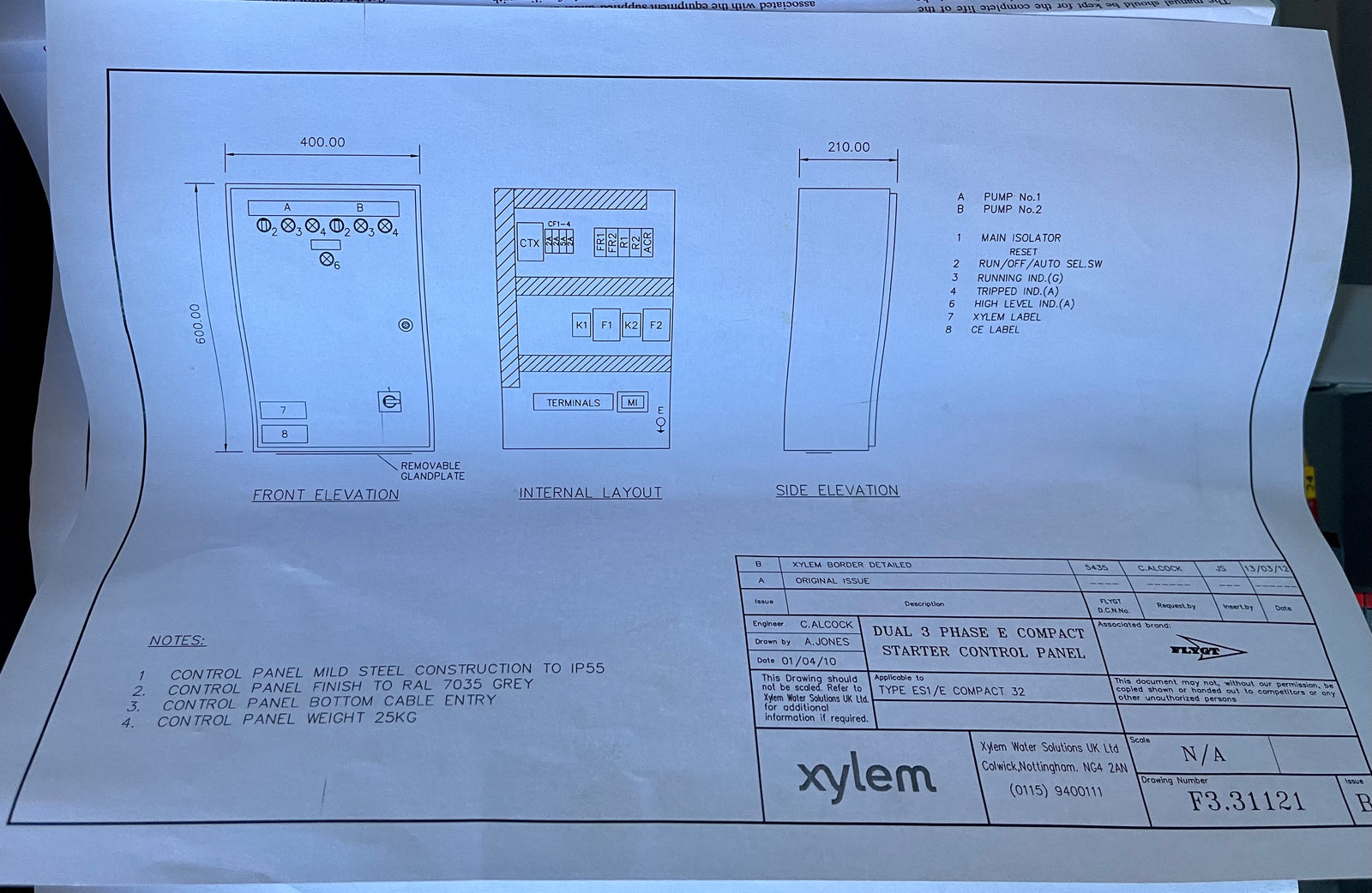 Flygt Dual Control Panel 3 phase 2 pump 2.5 to 4.0 A DOL E-Compact 32 #3992