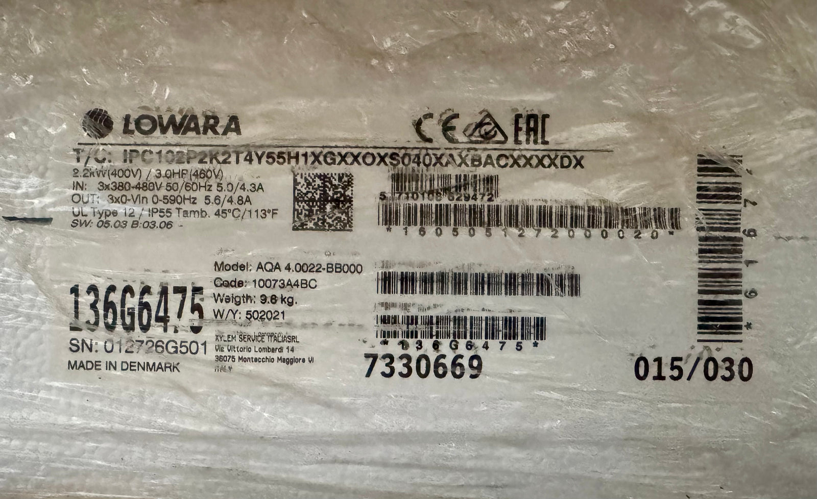 Lowara Aquavar Drive 2.2kW 415v AQA 4.022-BB000 10073A4BL #4546