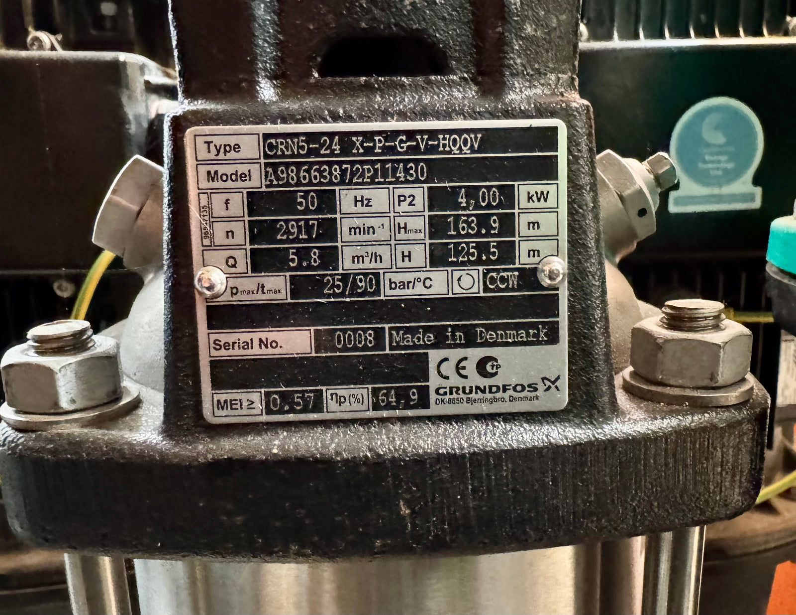 Grundfos CRN 5-24 X P G V HQQV 98663872 4kW 415v Vertical Multistage Pump #4364 Used