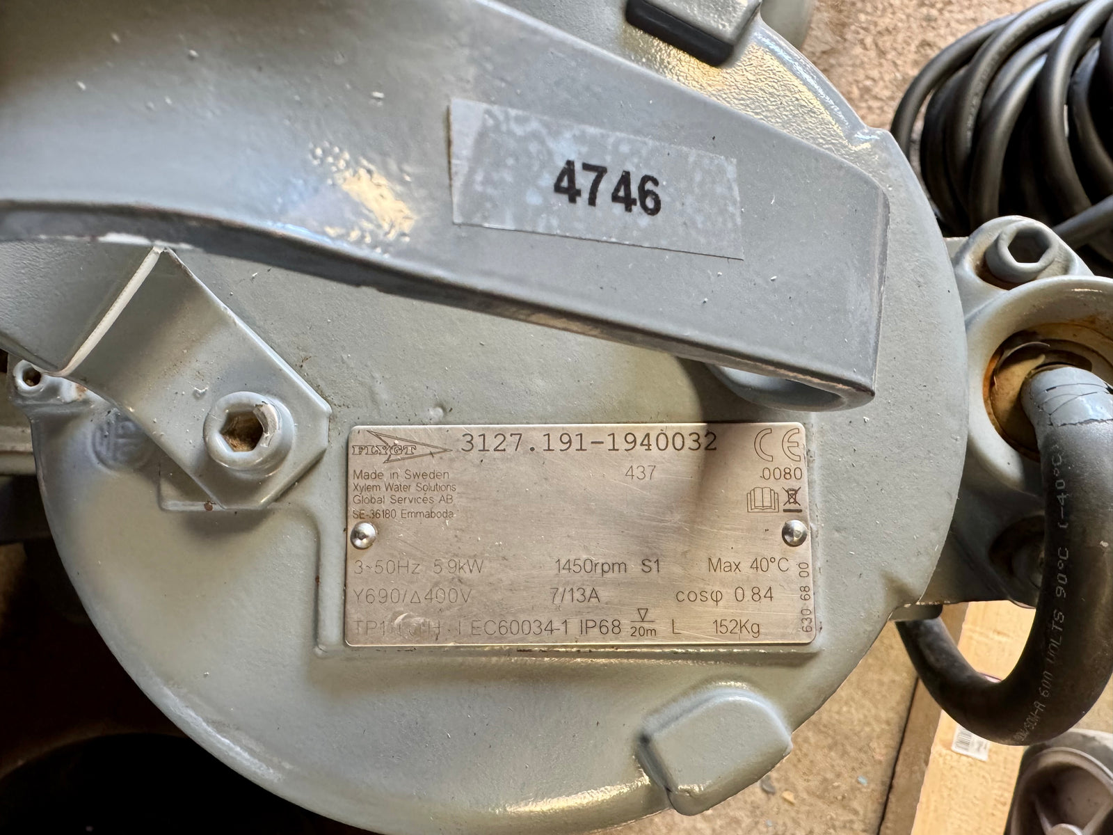 Flygt NP 3127.191 MT 437 5.9kw submersible waste water pump EX DN100 #4746