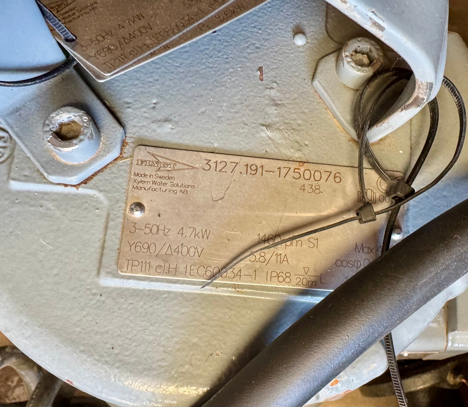 Flygt NS 3127.191 MT 438 4.7kw submersible waste water pump EX DN100 #4743