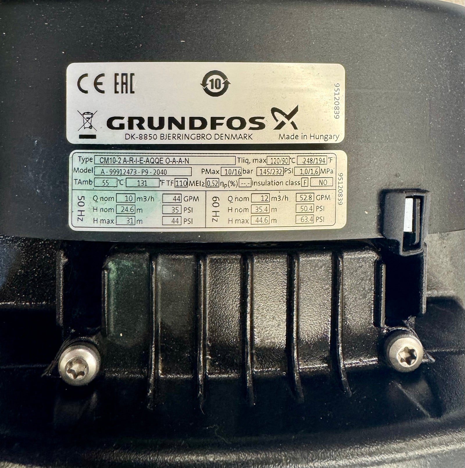 Grundfos CM 10-2 A-R-I-E-AQQE O-A-A-N Horizontal Multistage Pump 415v 1.27kW 98396198 #4759 USED