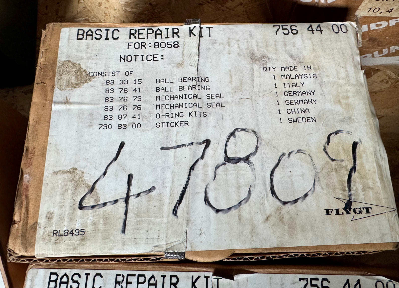 Flygt 8058 Basic Repair Kit 756 44 00 Shaft Seal Bearing #4769