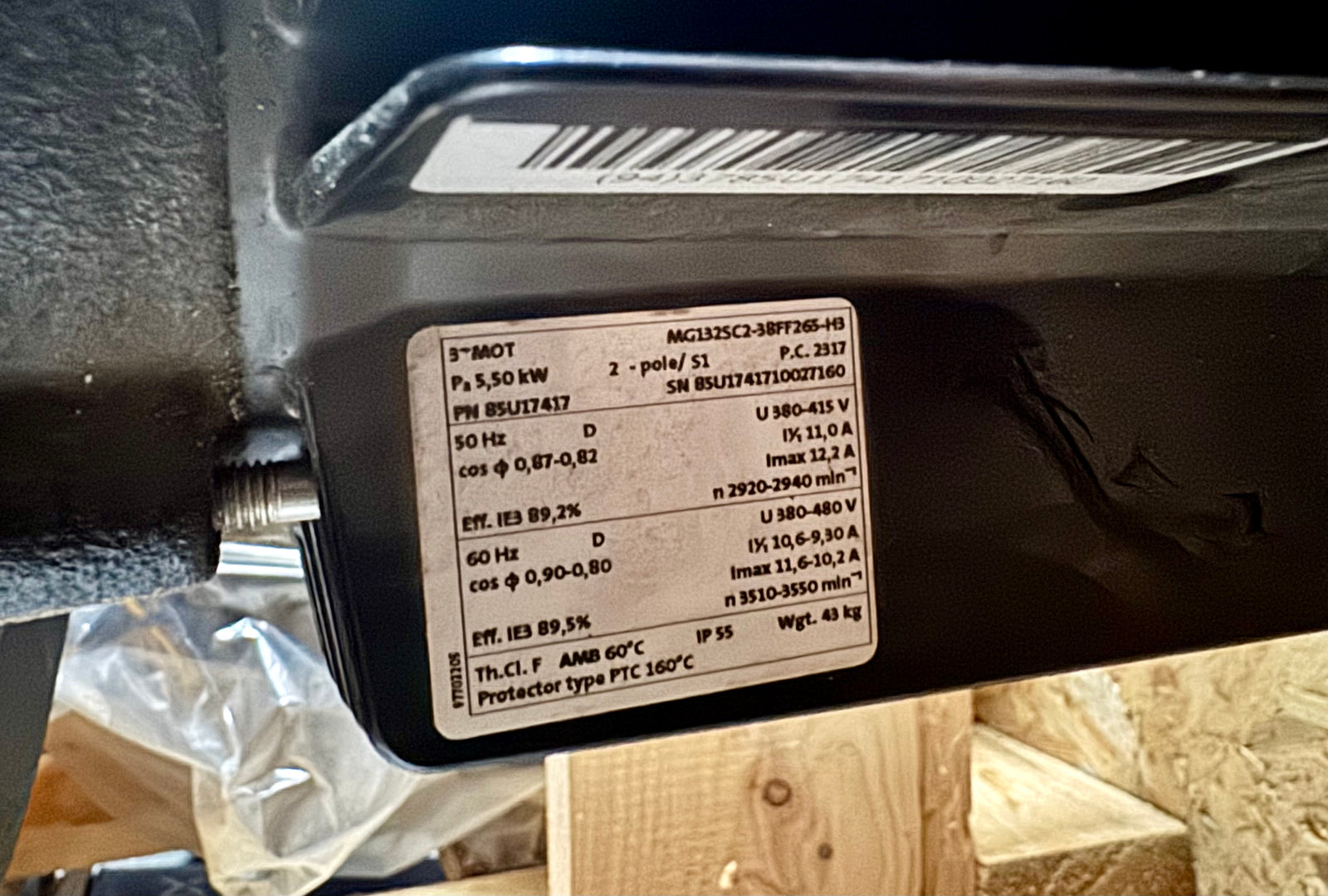GRUNDFOS MG132SC2 38FF265 H3 5.5kW 415V 85U17417 IM V1/B5 Motor #4831