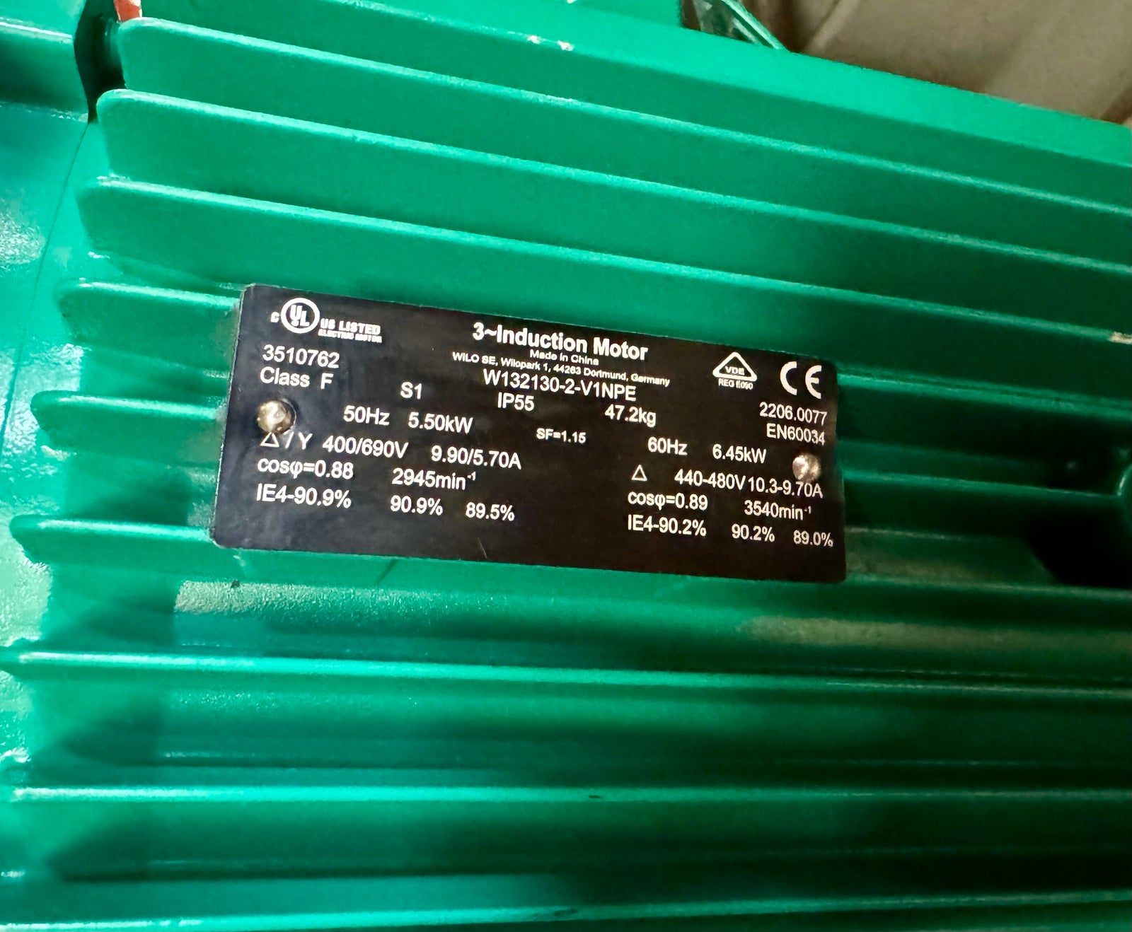 Wilo CronoLine-IL-E 5.5kW Circulator Pump Replacement Motor 3510762 #4824