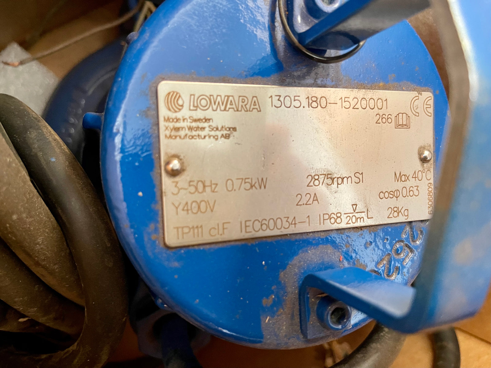 Lowara 1305.180 S 266 0.75kw 415v Submersible Non Clog Waste Pump #3518