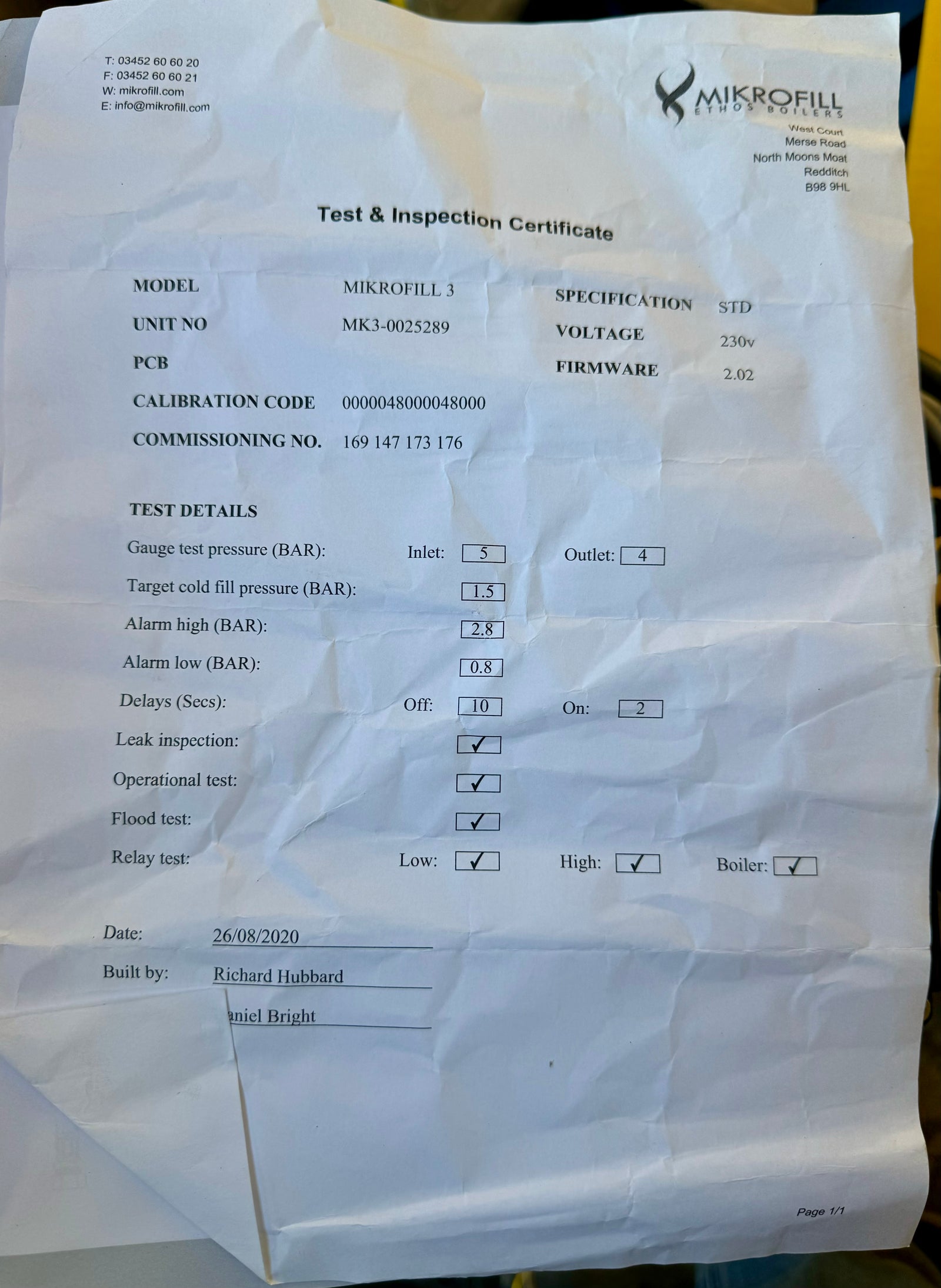 Mikrofill 3 Pressurisation Unit MIK120023 #4503/4530