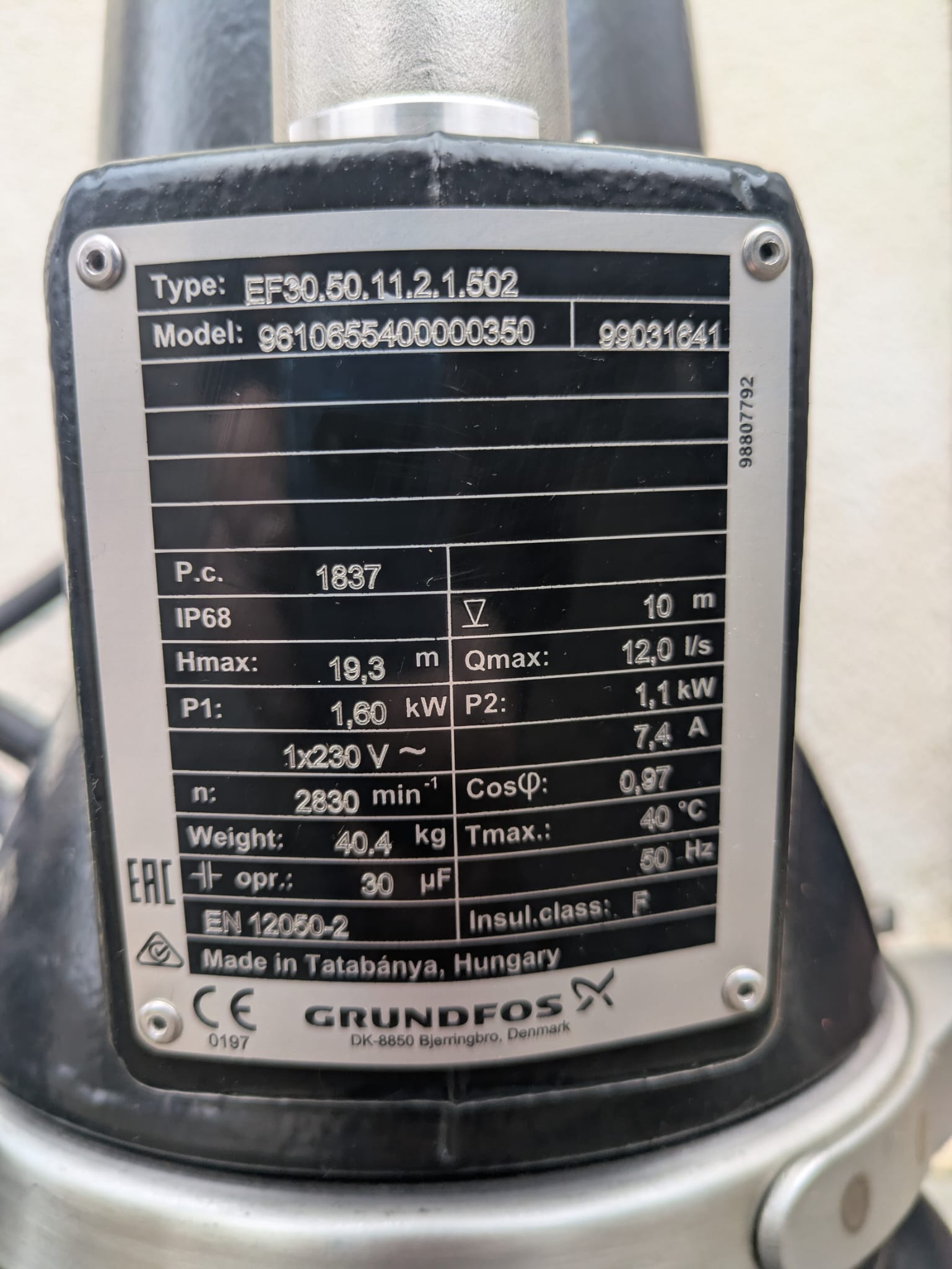 Grundfos EF30.50.11.2.1.502 96106554 1.1 kW 240v Submersible Waste Pump Dn50 #4505