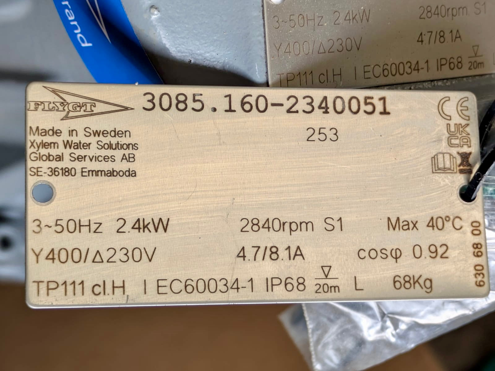 Flygt NP 3085.160 MT 253 2.4kw 415v Submersible Waste Pump #4813