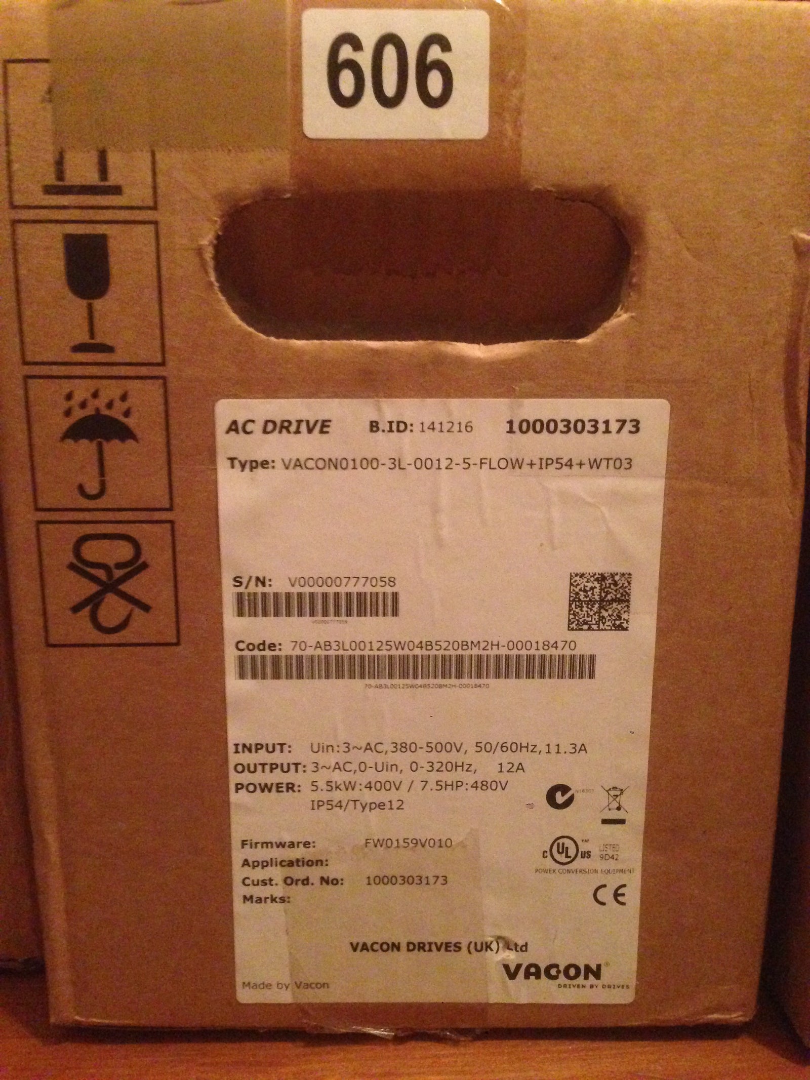 Vacon 100 Flow IP54 5.5kW 400V 3ph - Fan/Pump AC Inverter Drive Speed Controller VACON0100-3L-0012-5-FLOW+IP54