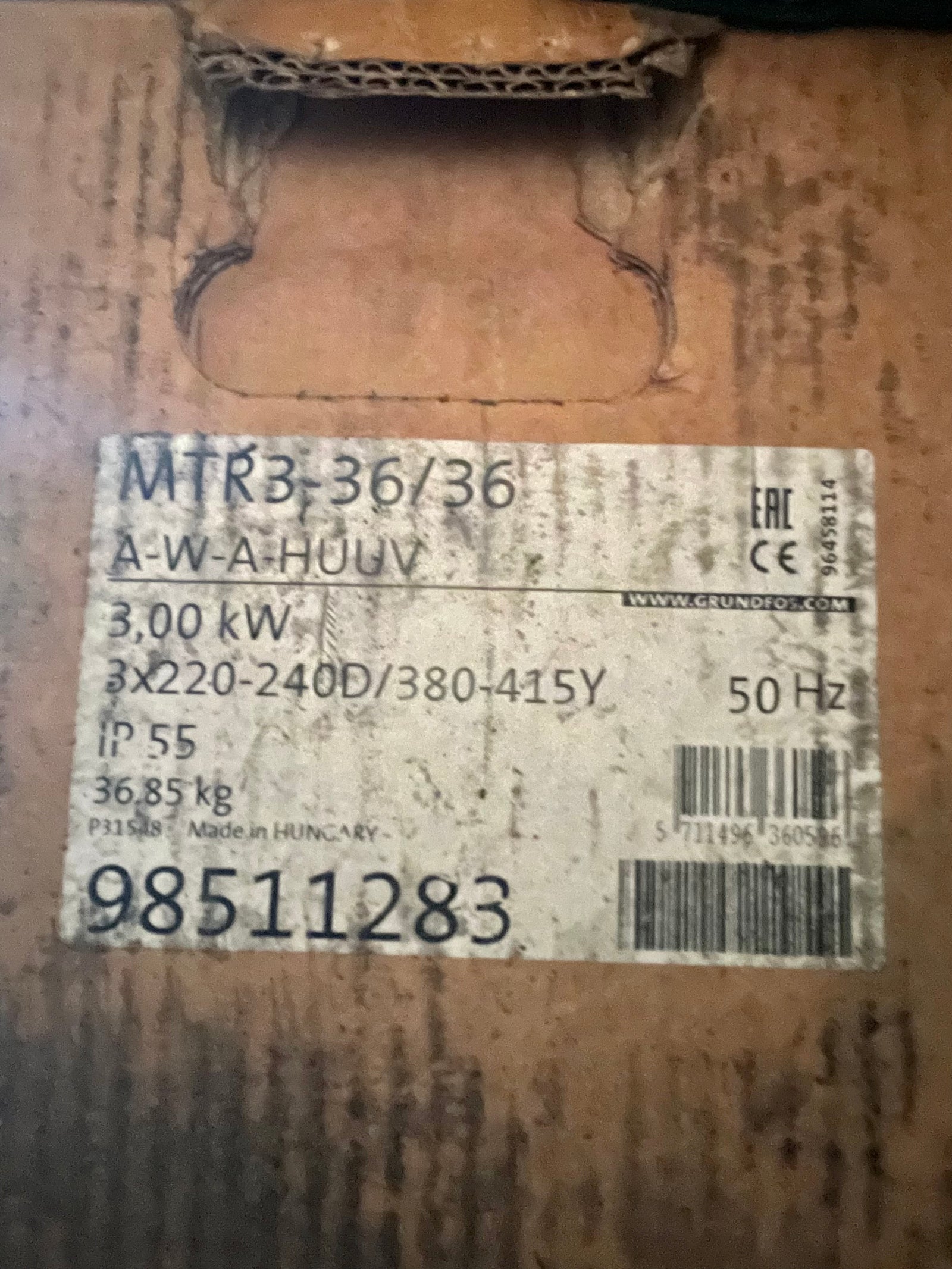 Grundfos MTR 3-36/36 A W A HUUV Immersible Pump 415v 3kw 98511283 #2882 VAT