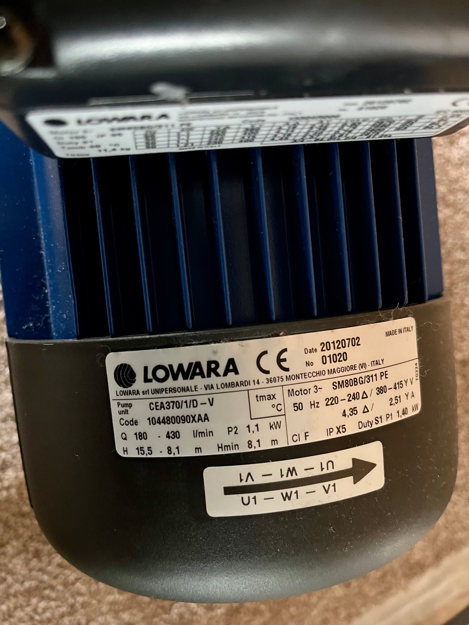 Lowara CEA370/1/D 415v Horizontal Multistage Pump 104480090XAA #2822