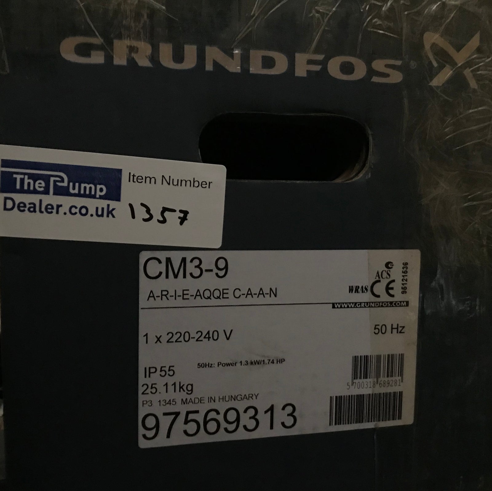 Grundfos CM 3-9-I A R I E AQQE CAAN 97569313 Horizontal Multi-stage Booster Pump 240V #1356
