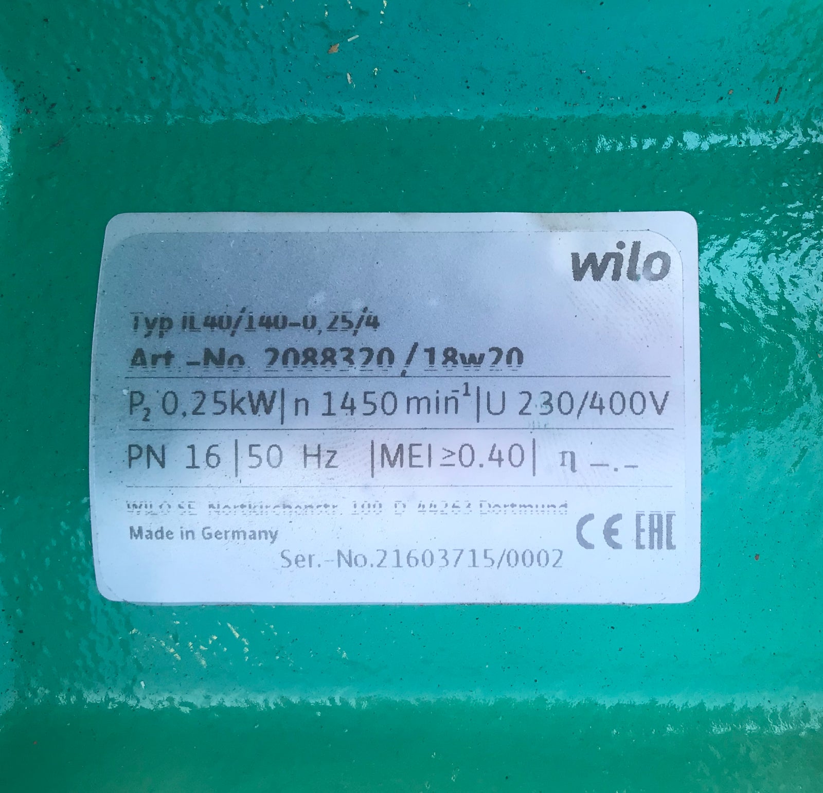 WILO Cronoline IL 40/140-0.25/4 Circulator Pump 400v 2088320 #1622