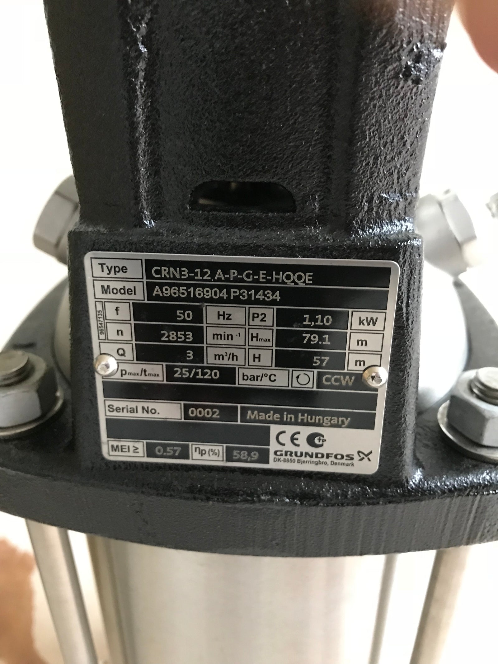 Grundfos CRN 3-12 A-P-G-E-HQQE Vertical Multistage Pump 96516904 415v #1118
