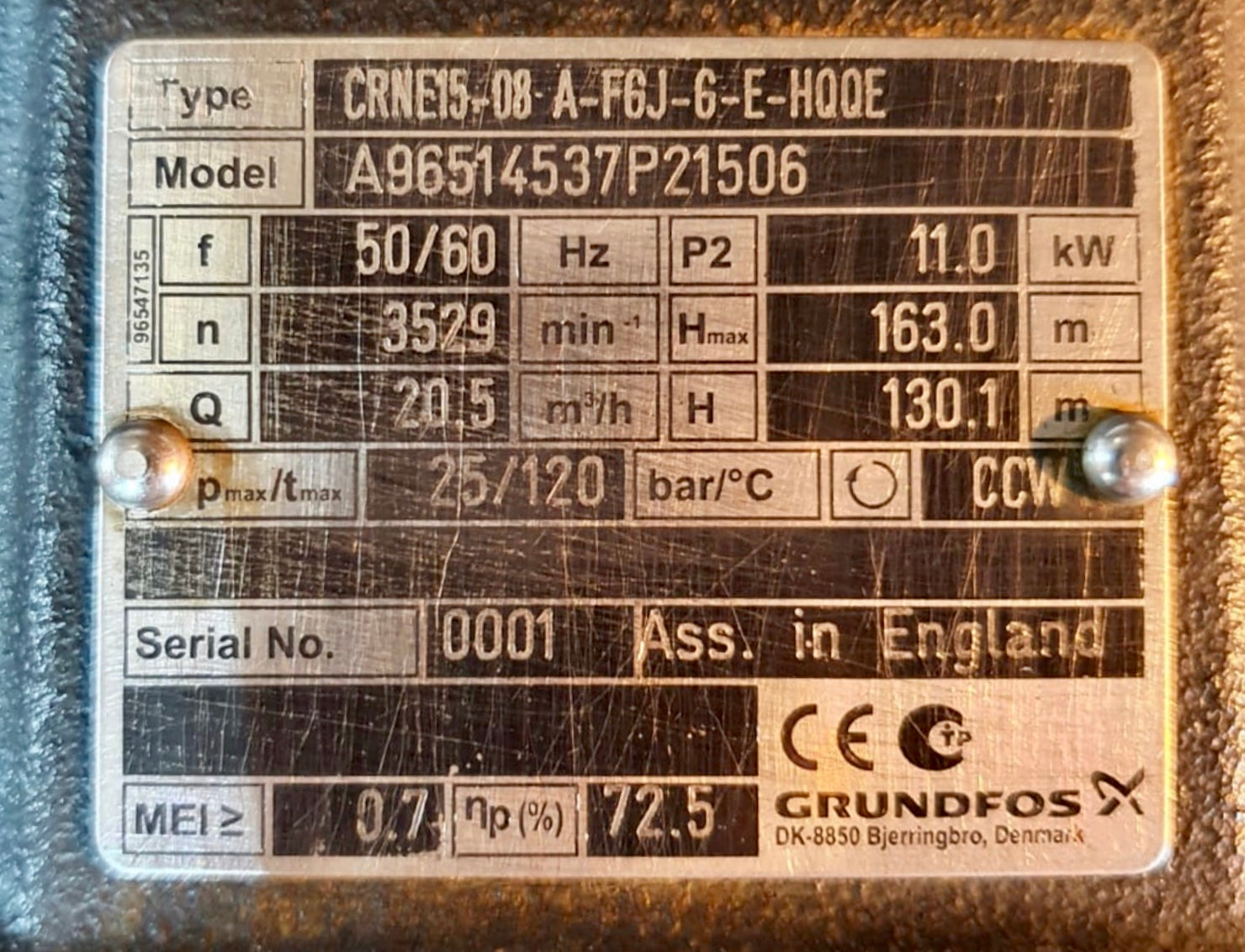 Grundfos CRNE 15-8 96514537 Vertical Multi-stage Pump #2305