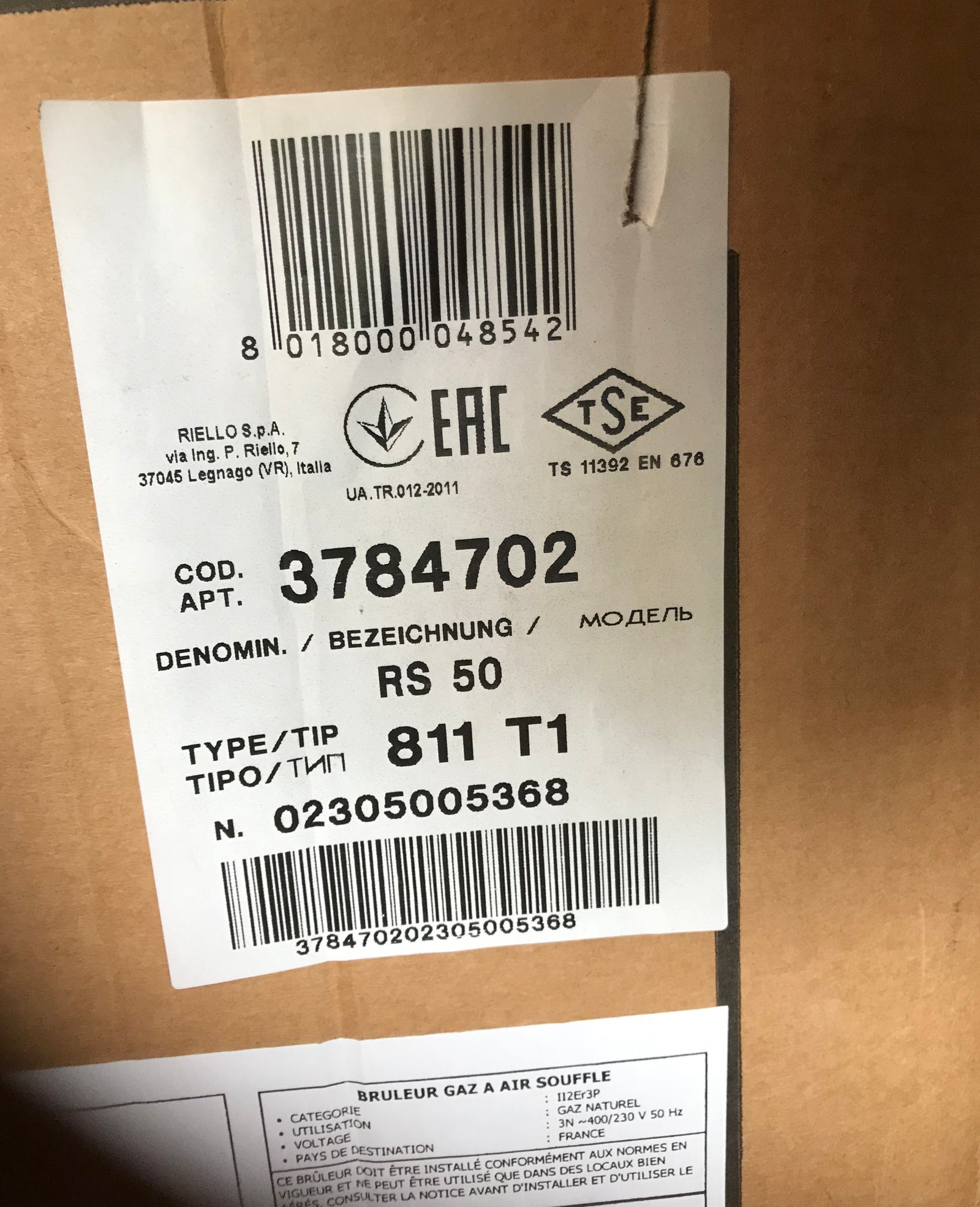 Riello RS 50 Gas Burner 3784702 600kw 811T1 #1382