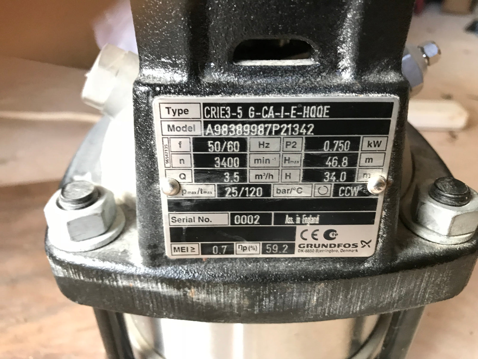 Grundfos CRIE 3-5 G-CA-I-E-HQQE - 98389987 Vertical Multistage Pump 240v #1304