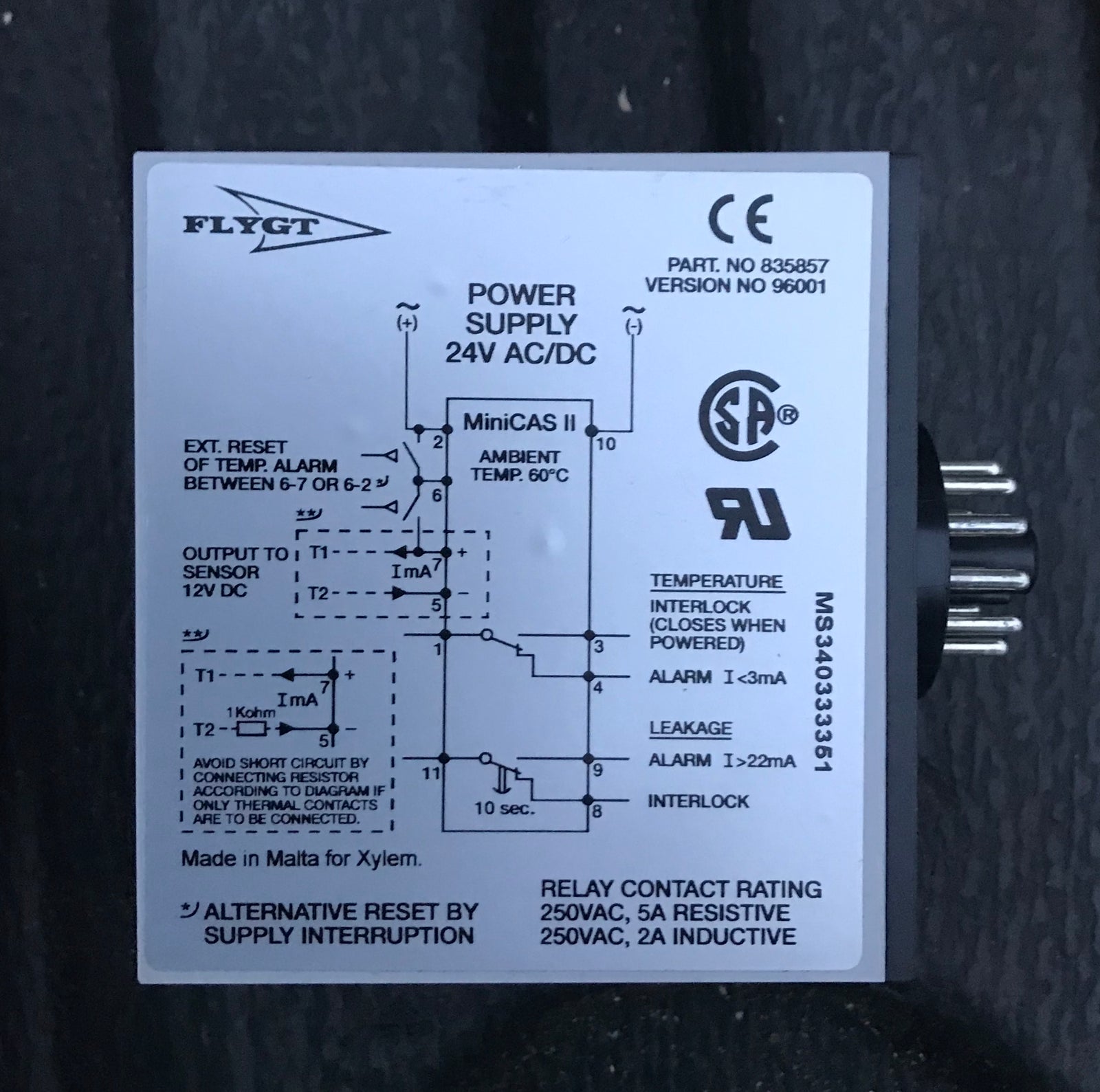 Flygt MiniCAS II Pump sensor monitor 24vac #1288