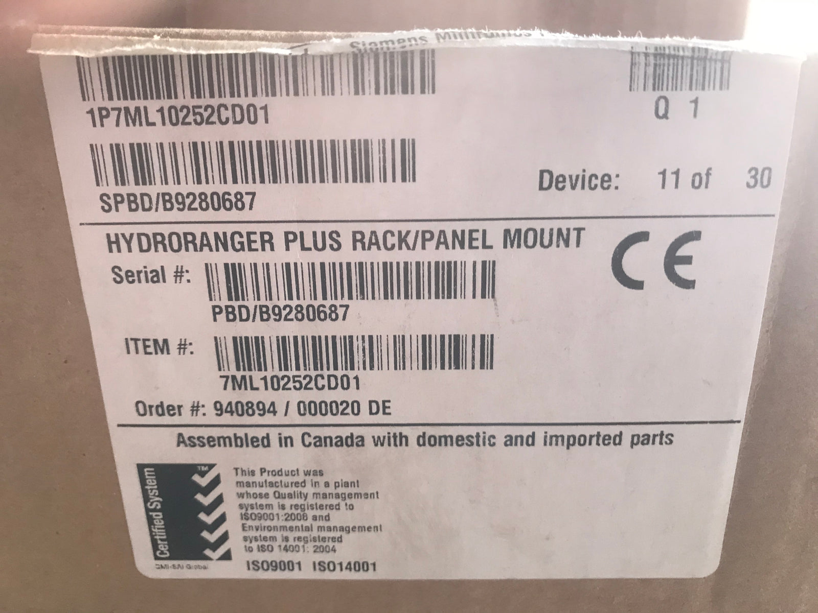 Siemens Milltronics Hydroranger Plus Rack/Panel mount 7ML10252CD01 #2433