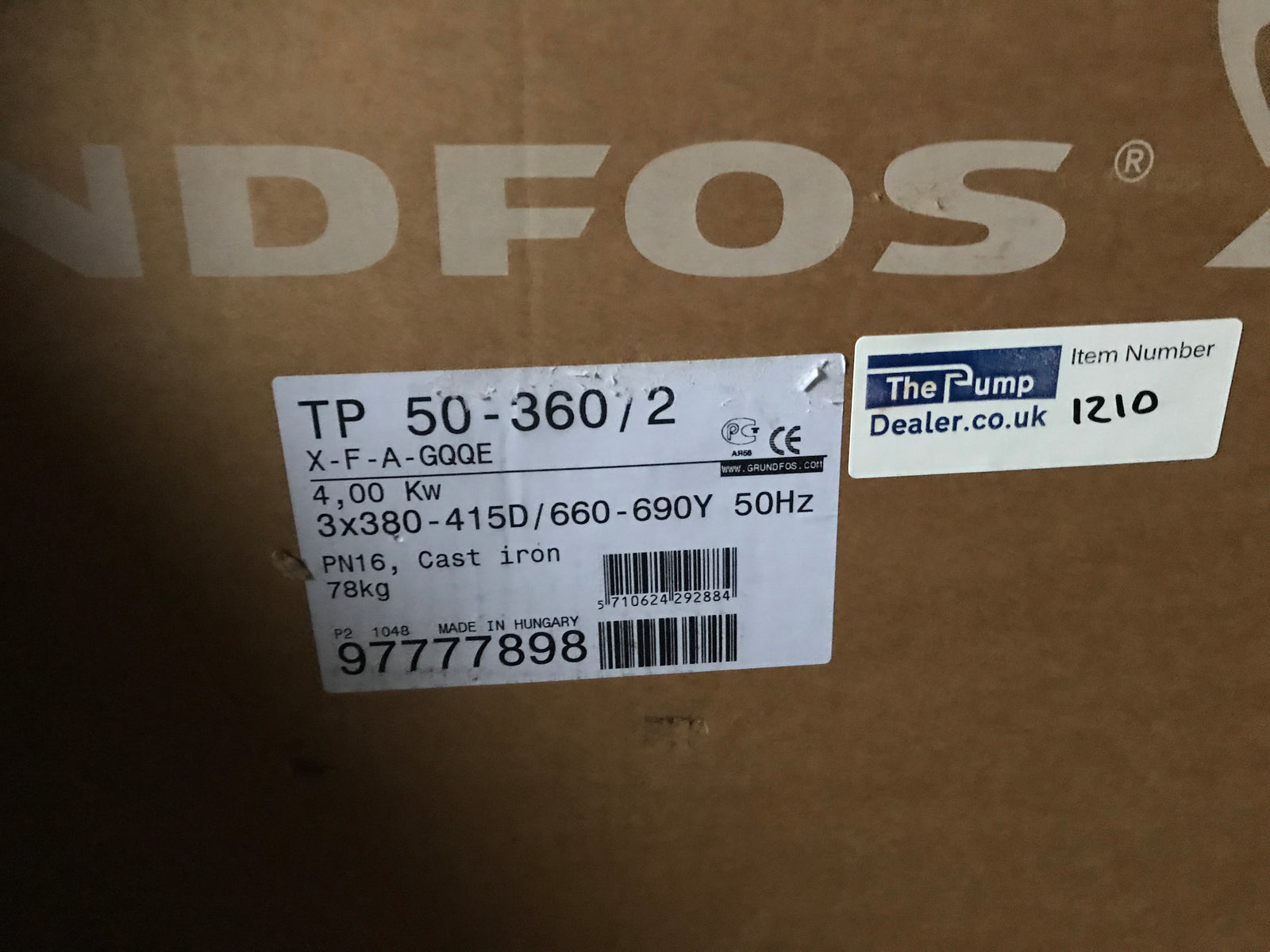 GRUNDFOS TP 50-360/2 X F A GQQE 4KW SINGLE STAGE SINGLE HEAD IN LINE 2 POLE 415V 97777898 #1210