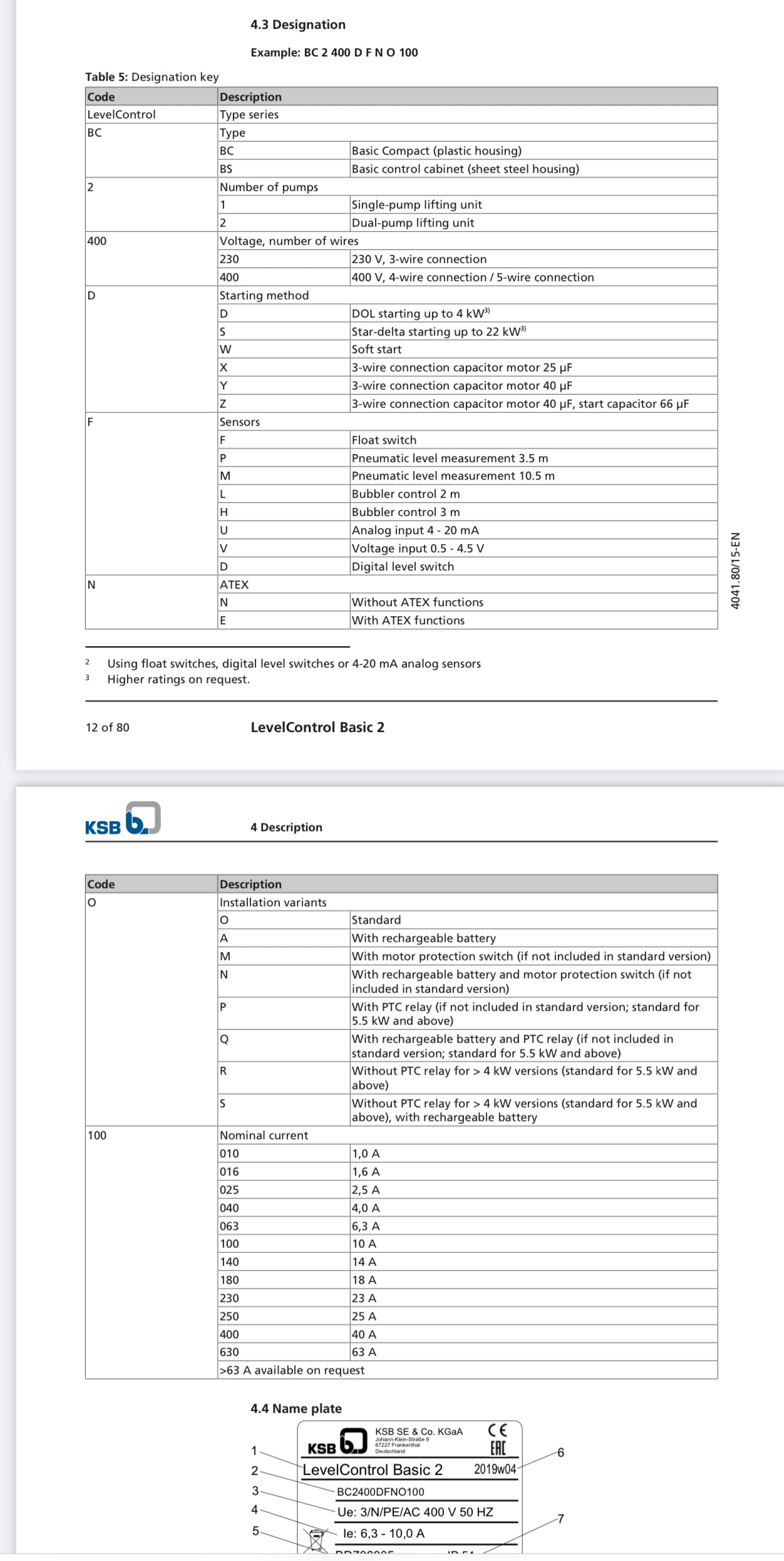 KSB Level Control Basic 2 Pump Dual Control panel 415v DOL #3065