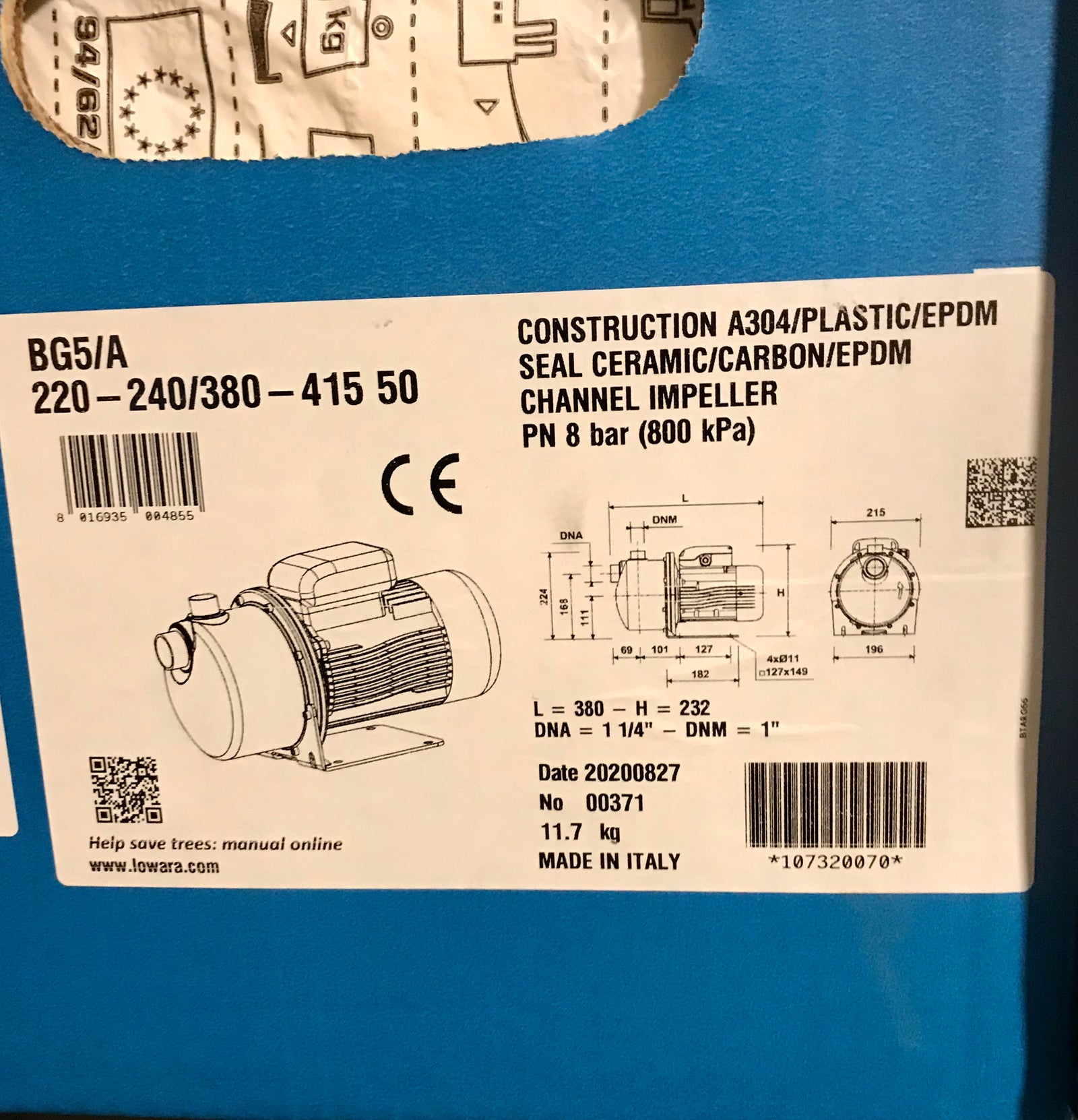 Lowara BG5/A 3~ 415v Self Priming Horizontal Multistage Pump 107320070 #2320