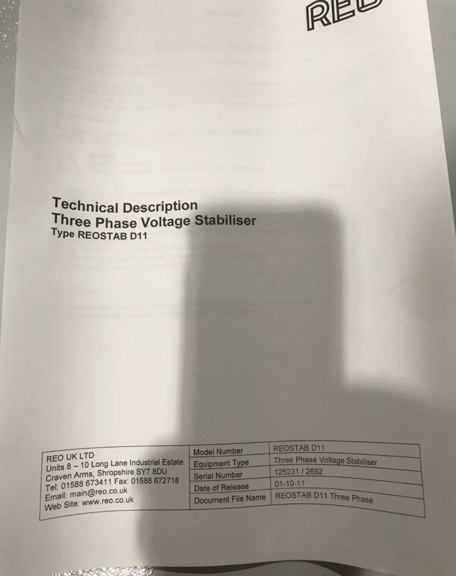 REO uk Three Phase Voltage Stabiliser REOSTAB D11 11KVA