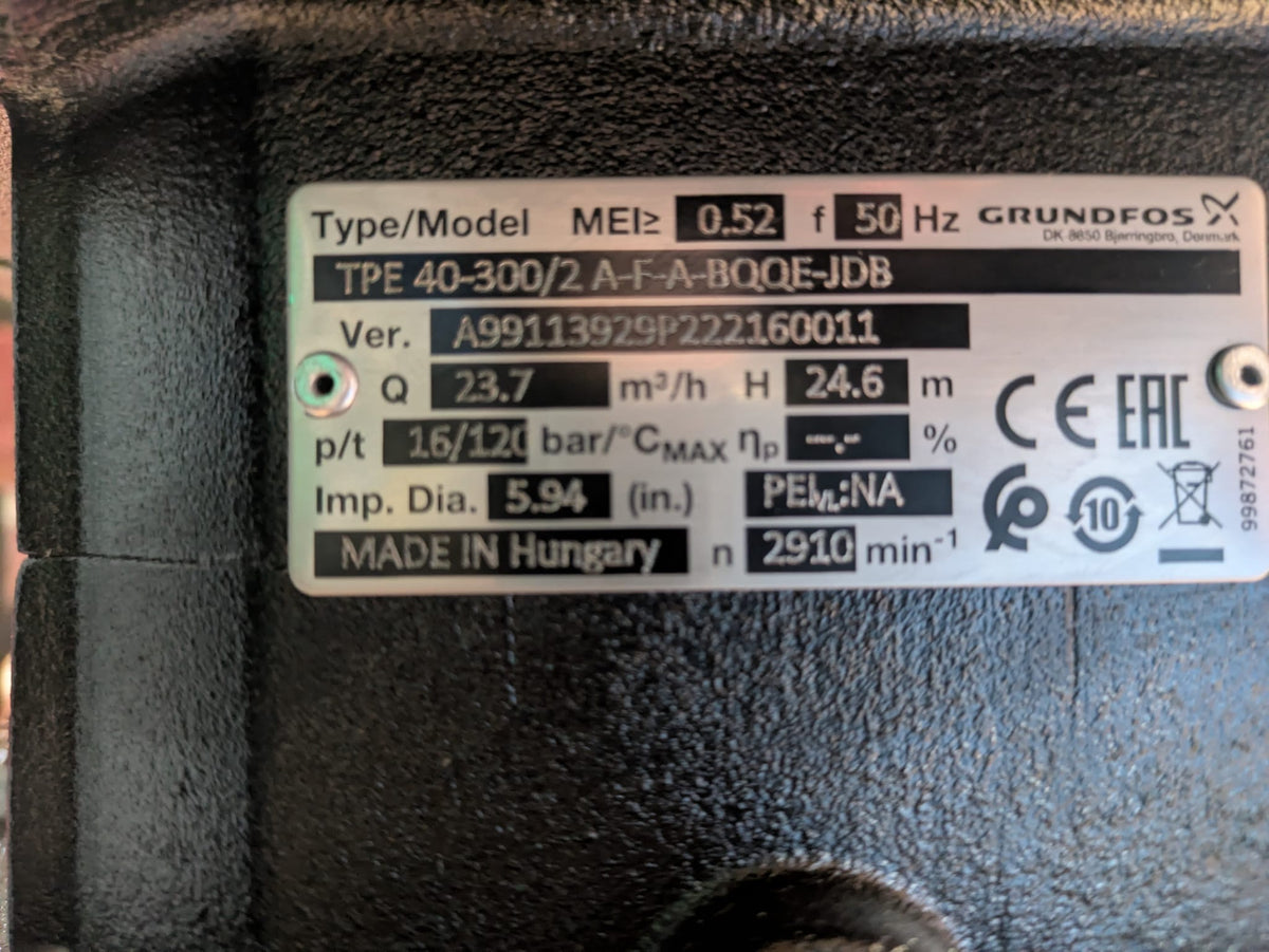 GRUNDFOS TPE 40-300/2 A F A BQQE JDB F Circulator Pump 415V 99113929 #4807