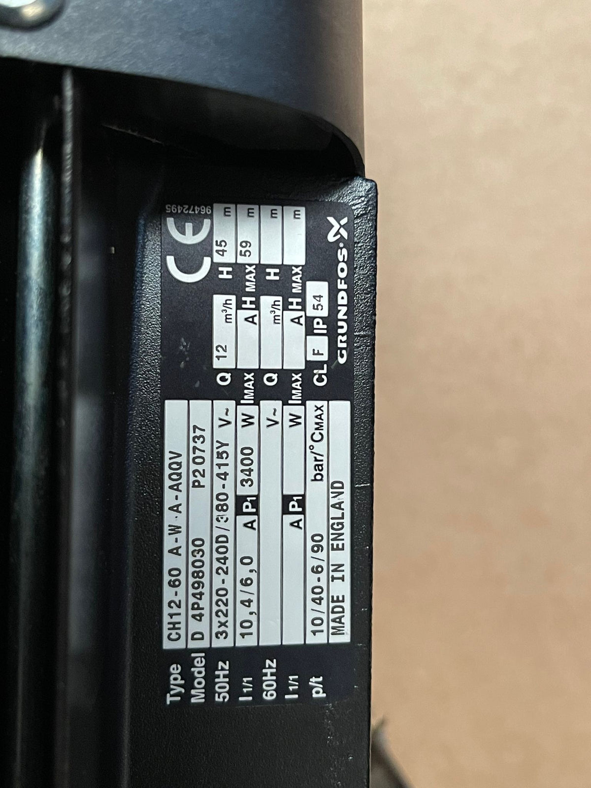 Grundfos CH 12-60 A-W-A-AQQV Horizontal Multistage Booster Pump 415V 4P498030 #5014