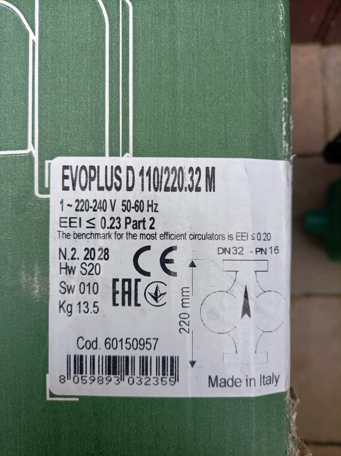 DAB EVOPLUS D 110/220.32 M Circulator Pump 60150957 #4211 USED