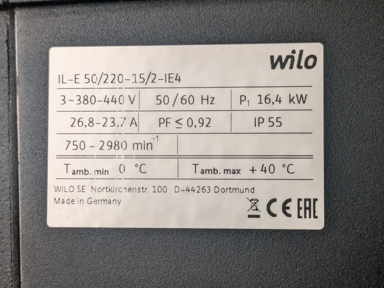 Wilo CronoLine-IL-E 50/220-15/2 IE4 DN50 440mm 2153670 Circulator Pump 15kW #4817