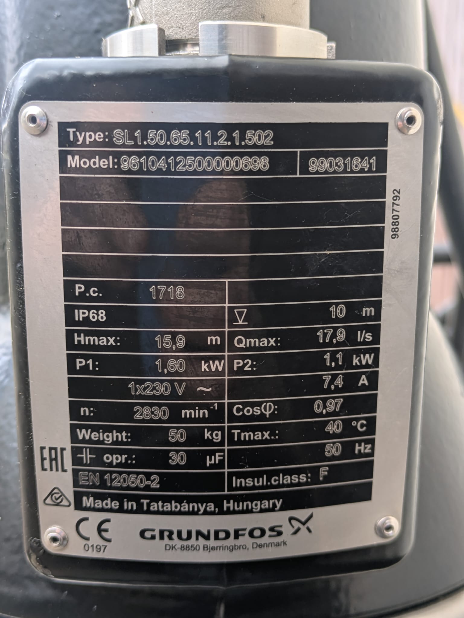 Grundfos SL1.50.65.11.2.1.502 96104125 1.1 kW 240v Submersible Waste Pump Dn65 #4504