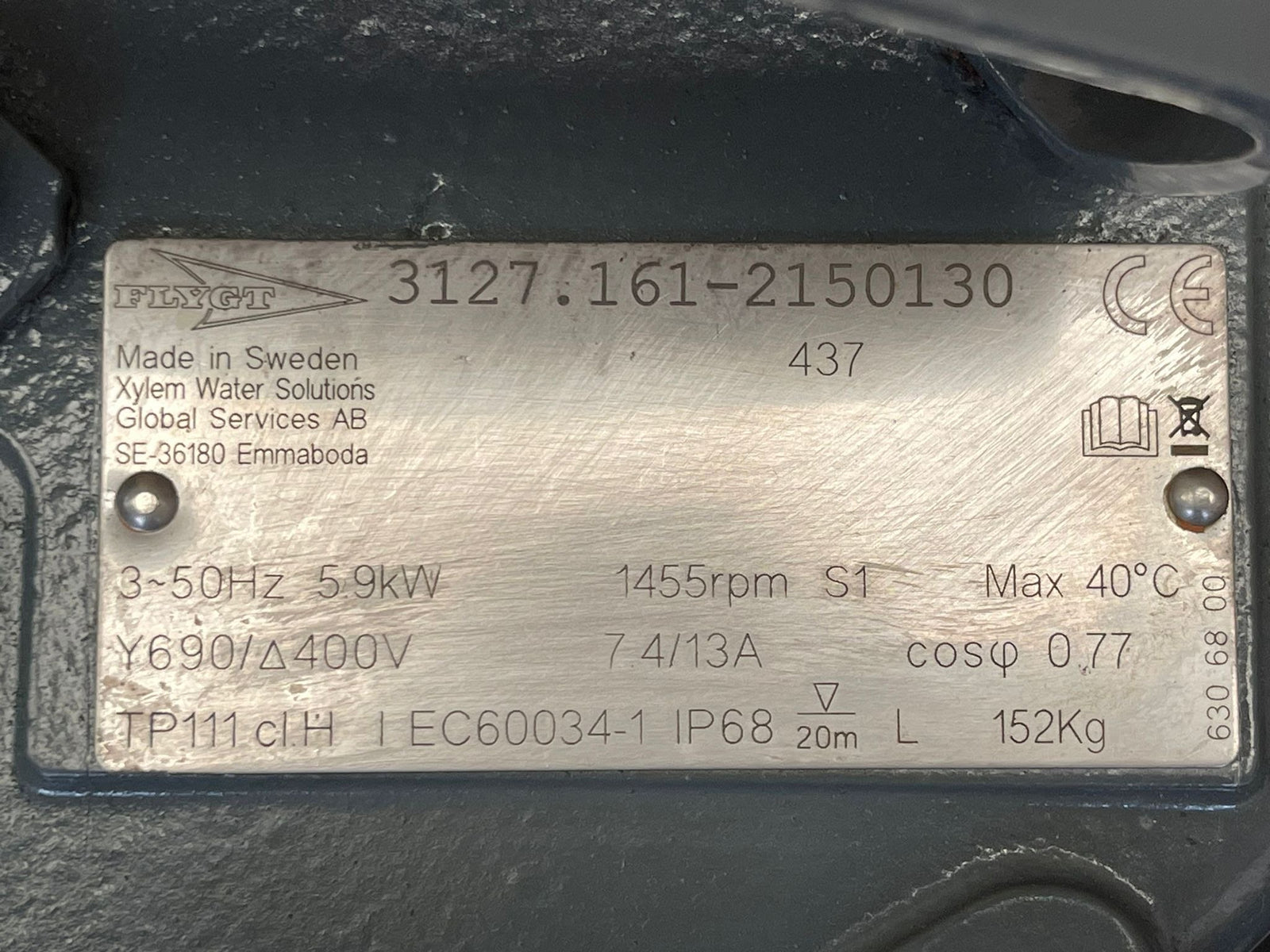 Flygt NX 3127.161 MT 437 5.9kw 415v Submersible Waste Pump #4906 USED