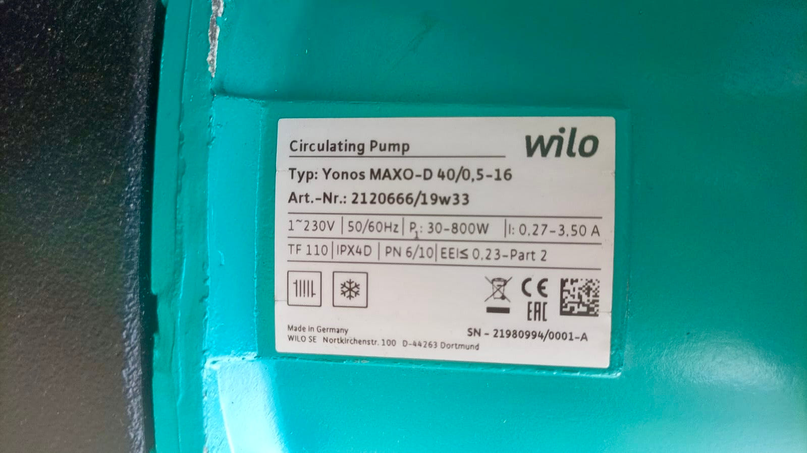 Wilo Circulating Pump - Yonos MAXO-D 40/0.5-16 2120666 230v #4392