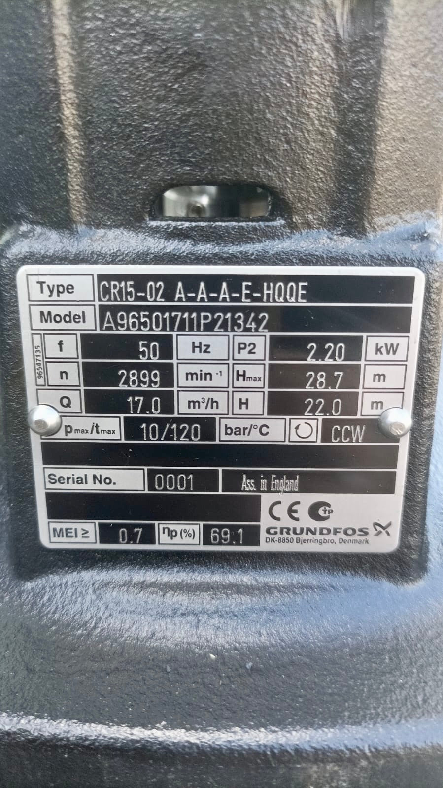 Grundfos CR 15-2 A A A E HQQE Vertical Multistage Pump 2.2kW 96501711 415V #4337