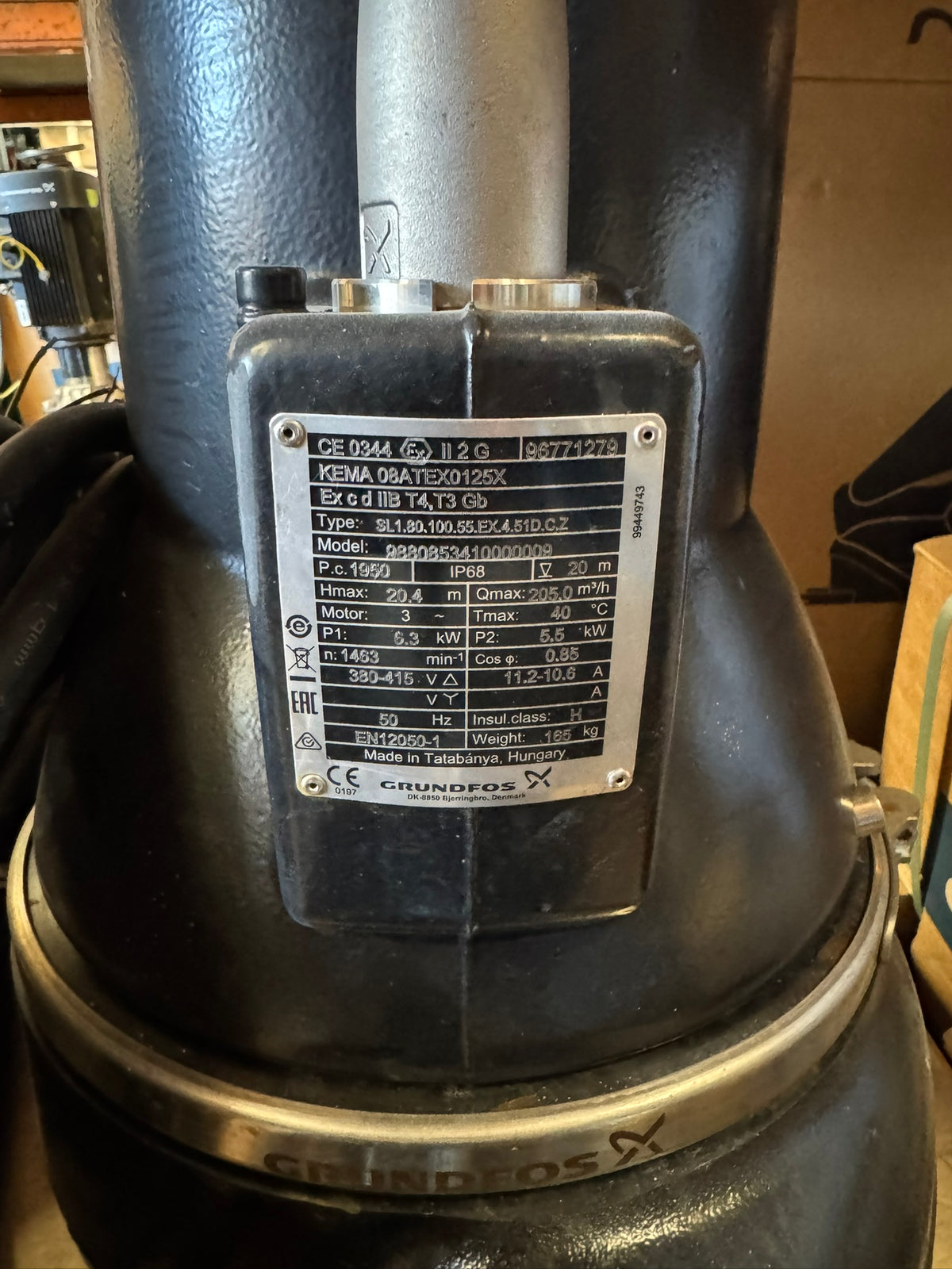 Grundfos SL1.80.100.55.EX.4.51D.C.Z 98808534 5.5 kW 415v Submersible Waste Pump Dn100 #4451