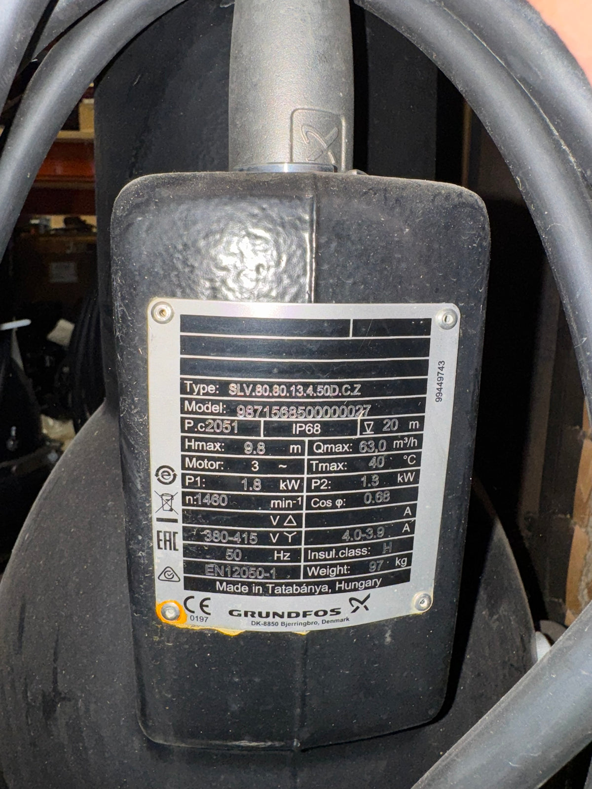 Grundfos SLV.80.80.13.4.50D.C.Z 98715685 1.3 kW 415v Submersible Waste Pump Dn80 #4453/4662