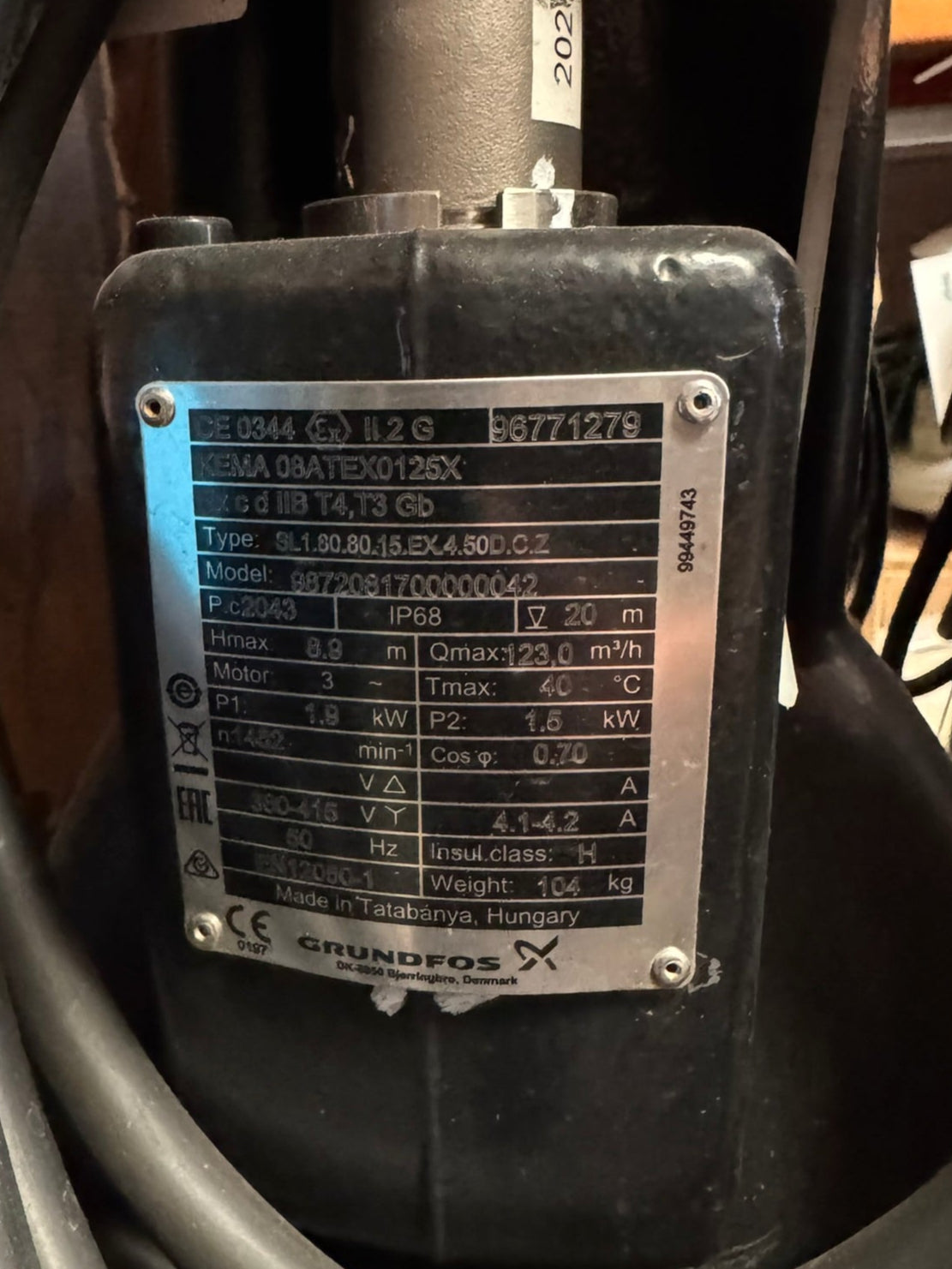 Grundfos SL1.80.80.15.EX.4.50D.C.Z 98720817 1.5 kW 415v Submersible Waste Pump Dn80 #4455