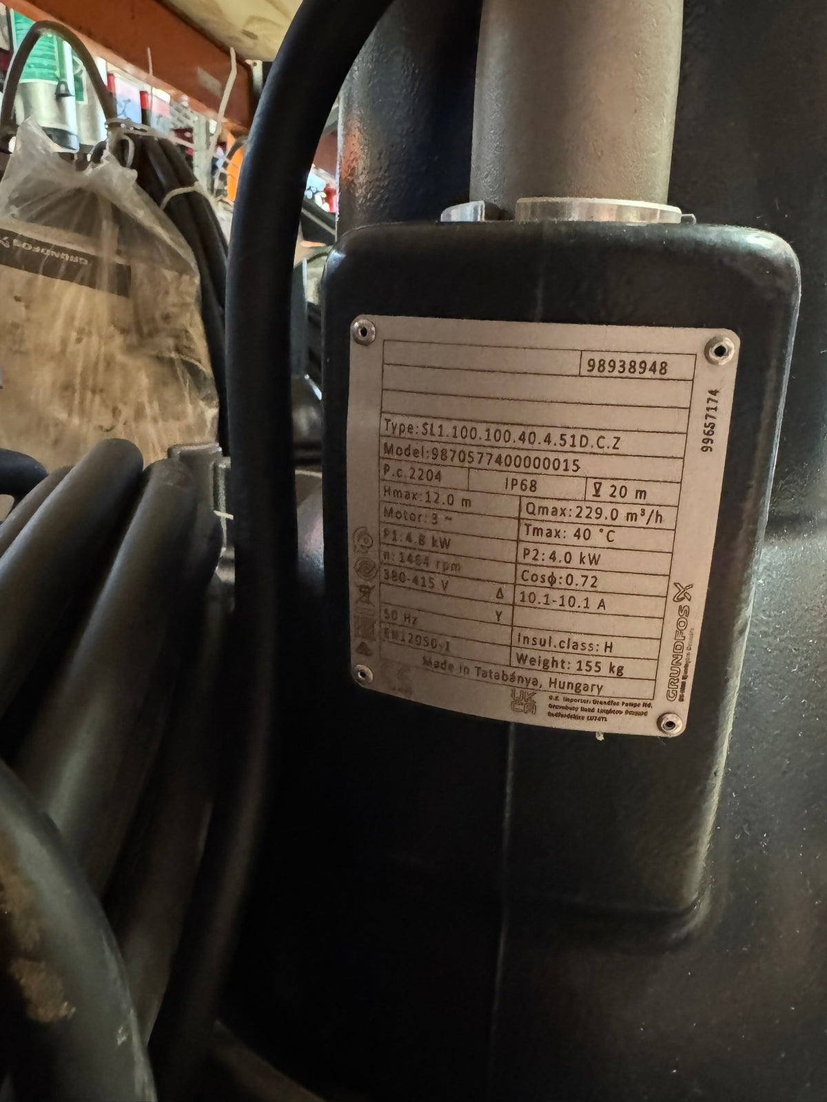 Grundfos SL1.100.100.40.4.51D.C.Z 98705774 4 kW 415v Submersible Waste Pump Dn100 #4457