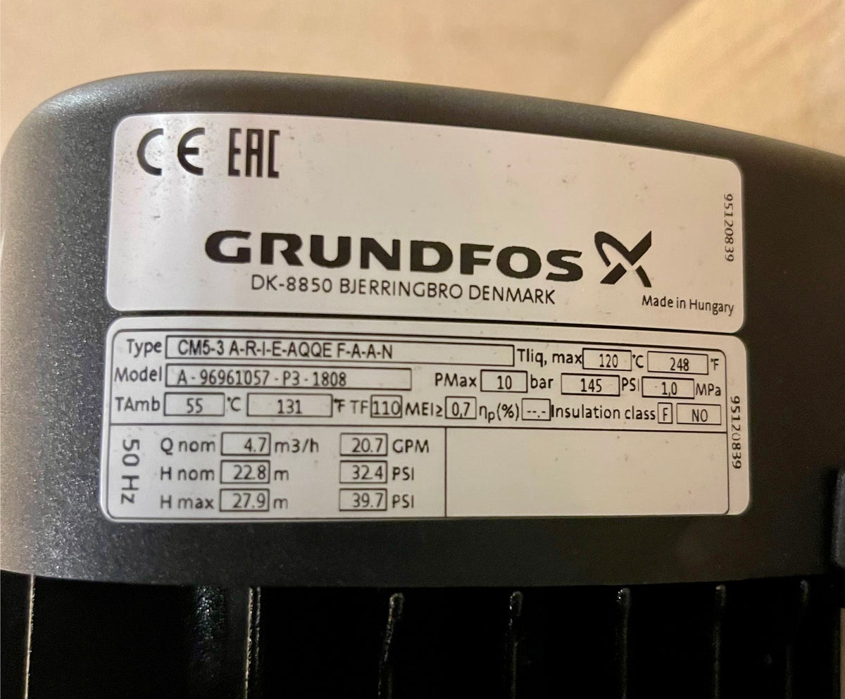 Grundfos CM 5-3 A R I E AQQE F A A N Horizontal Multistage Pump 415v 96961057 #4992