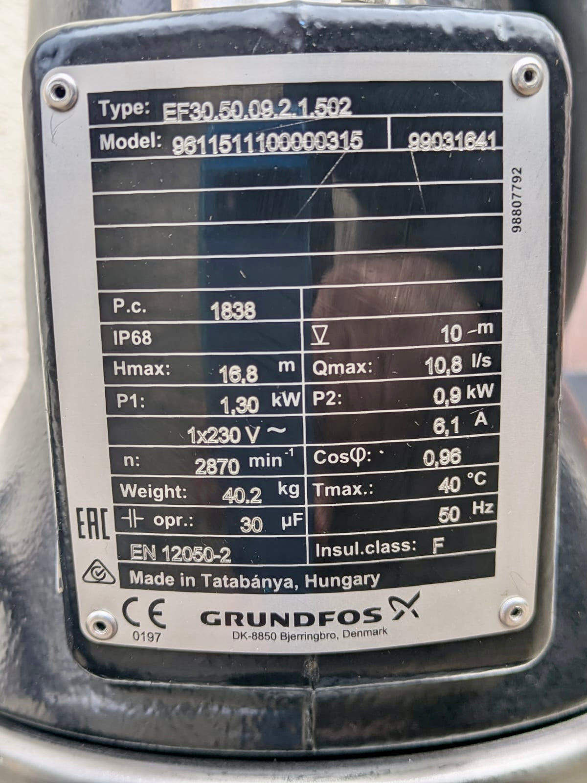 Grundfos EF30.50.09.2.1.502 96115111 0.9 kW 240v Submersible Waste Pump Dn50 #4508